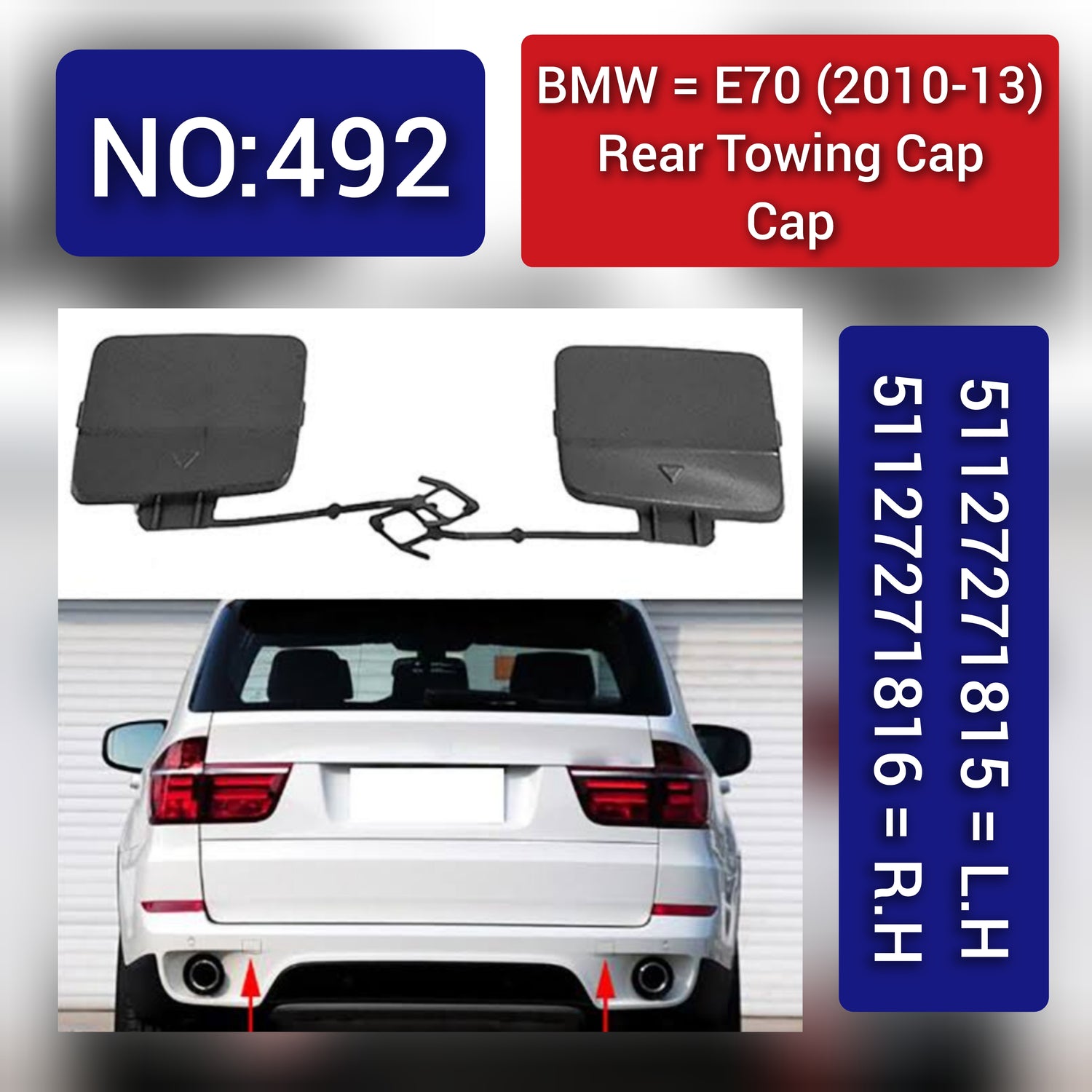 Rear Towing Cap Left 51127271815 & Right 51127271816 BMW E70 (2010-13) Tag 492