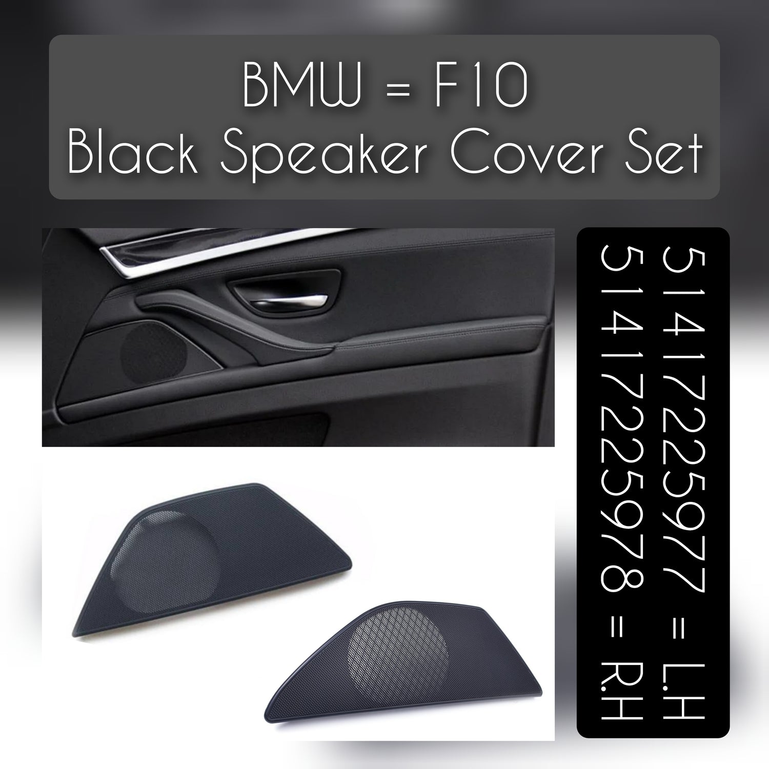 BLACK Craft Door Speaker Grill Set Left 51417225977  & Right 51417225978  51417225968  Compatible With BMW 5 Series F10 F11 F18