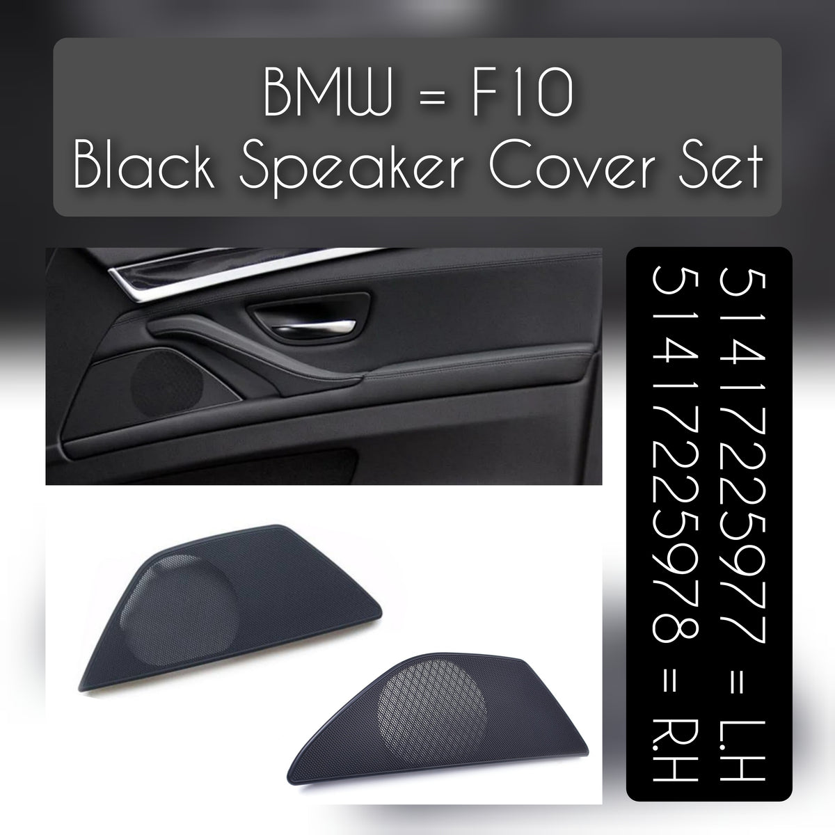 BLACK Craft Door Speaker Grill Set Left 51417225977  & Right 51417225978  51417225968  Compatible With BMW 5 Series F10 F11 F18
