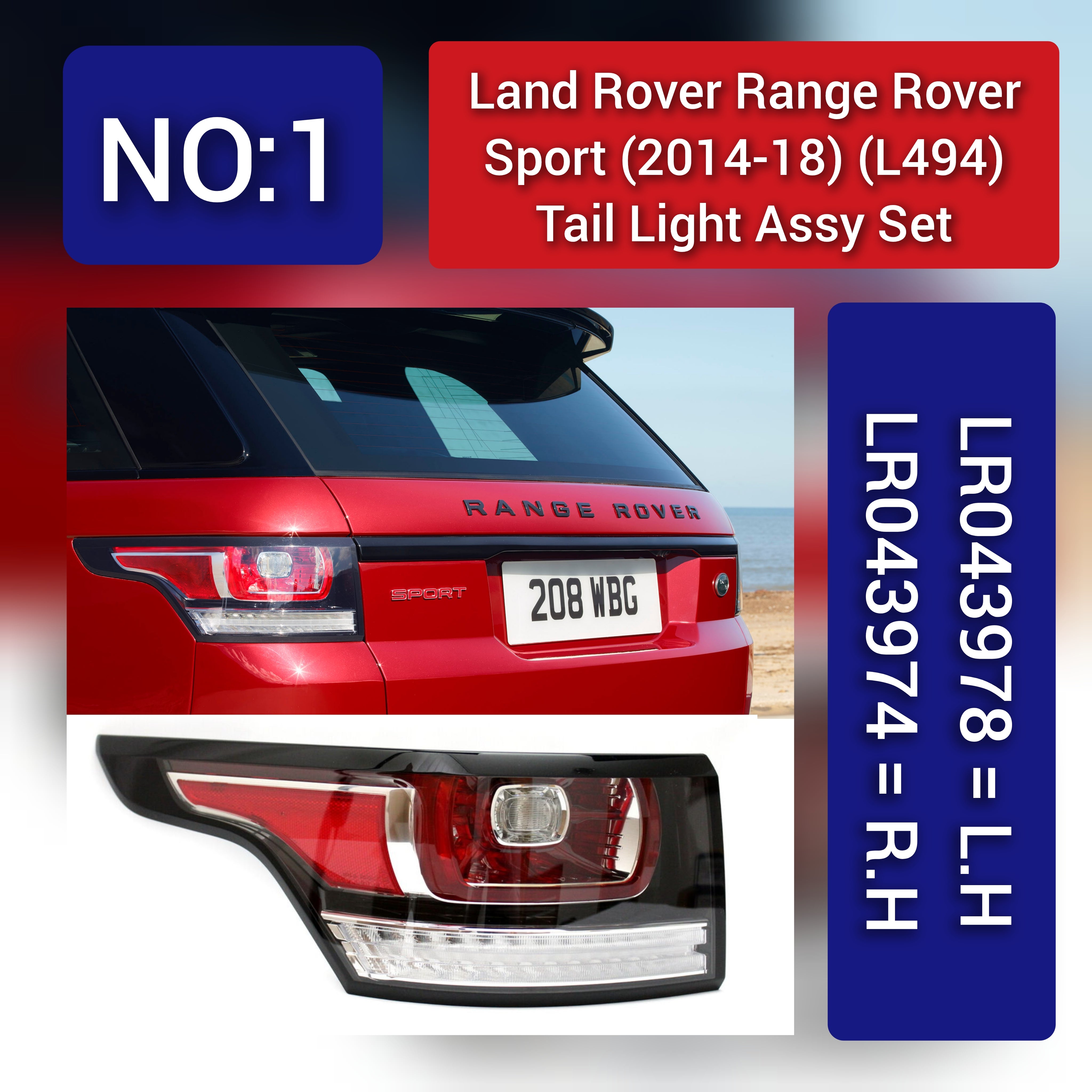 Tail Light Rear Lamp Compatible With LAND ROVER RANGE ROVER SPORT Tail Light Rear Lamp Left LR043978  & Right LR043974 Tag-TLR-01