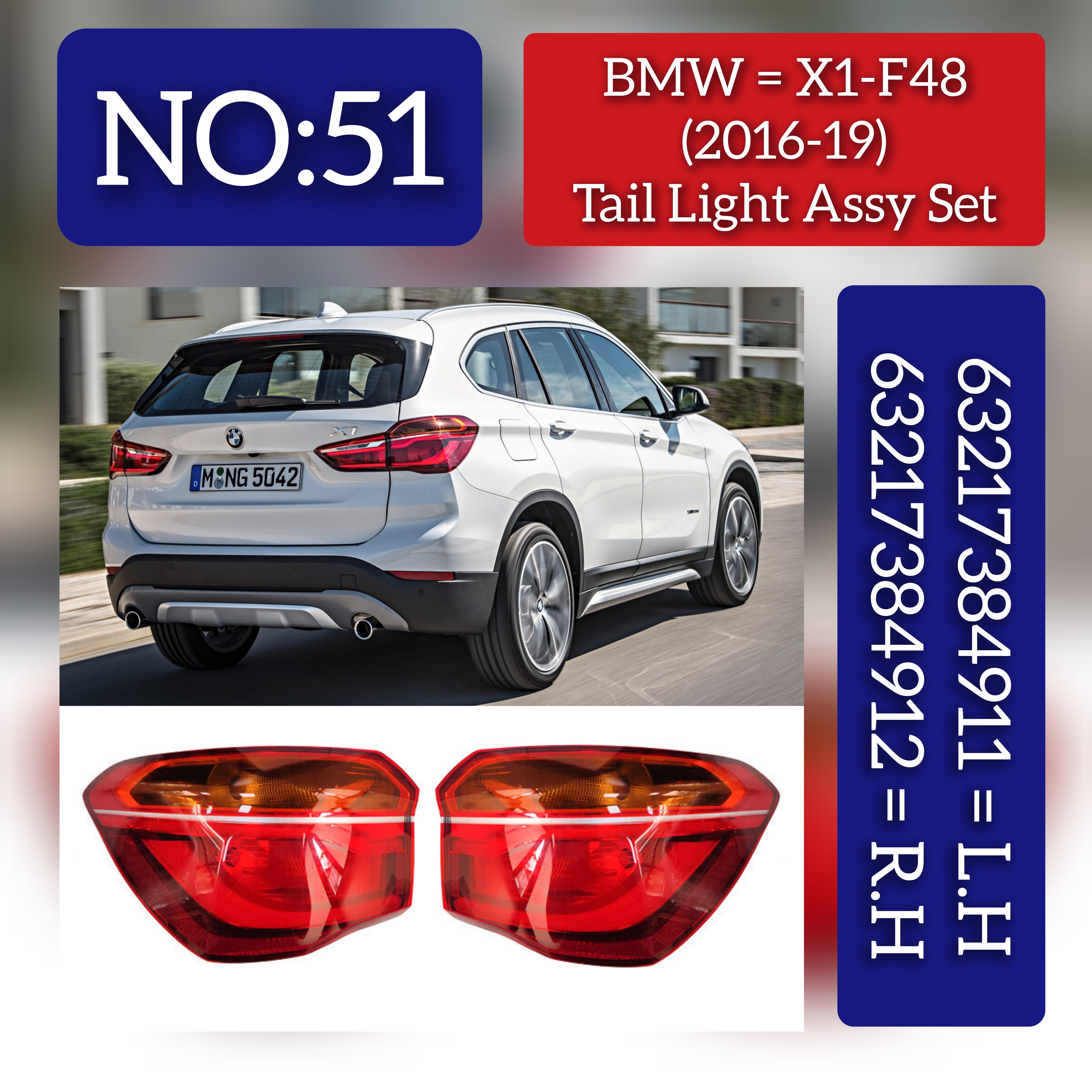 Tail Light Rear Lamp Compatible With BMW X1 F48 (2016-2019) Tail Light Rear Lamp Left 63217384911 & Right 63217384912 Tag-TLB-51