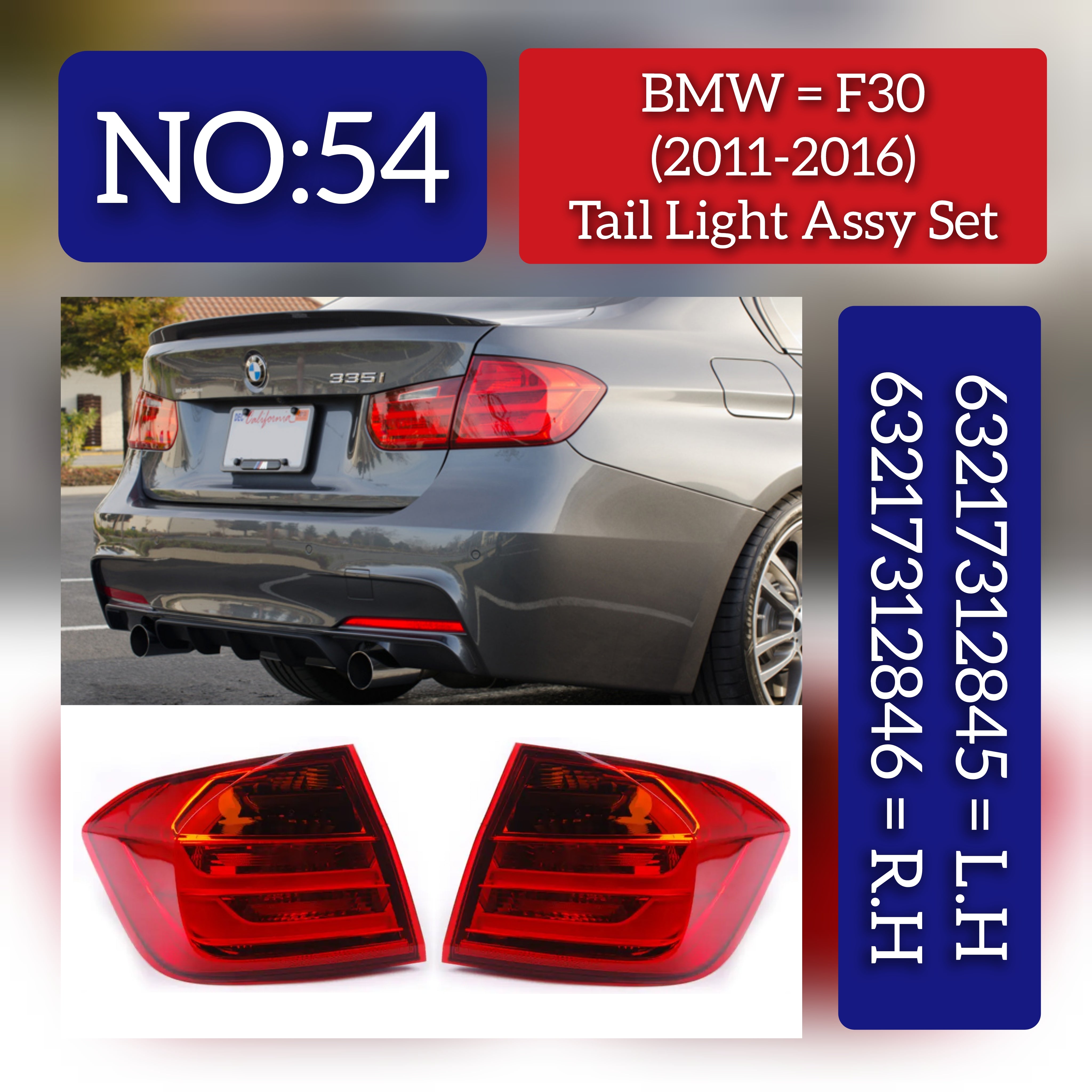 Tail Light Rear Lamp Compatible With BMW 3 Series F30 F80 (2012-2016) Tail Light Rear Lamp Left 63217312845 & Right 63217312846 Tag-TLB-54