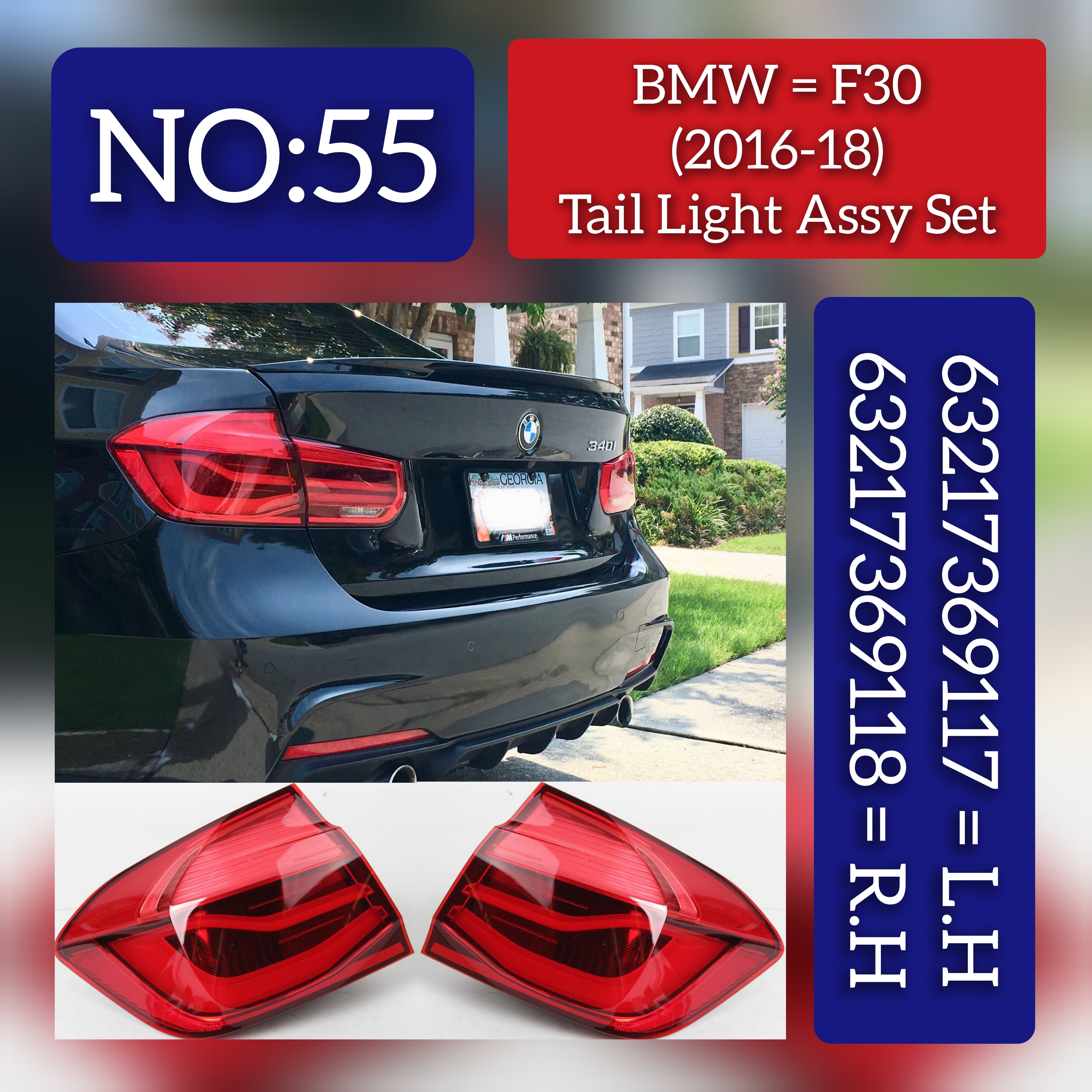 Tail Light Rear Lamp Compatible With BMW 3 Series F30 F80 (2016-2018) Tail Light Rear Lamp Left 63217369117 & Right 63217369118 Tag-TLB-55