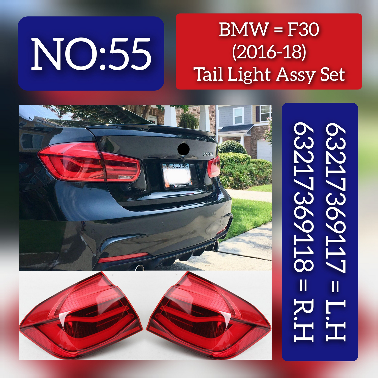 Tail Light Rear Lamp Compatible With BMW 3 Series F30 F80 (2016-2018) Tail Light Rear Lamp Left 63217369117 & Right 63217369118 Tag-TLB-55