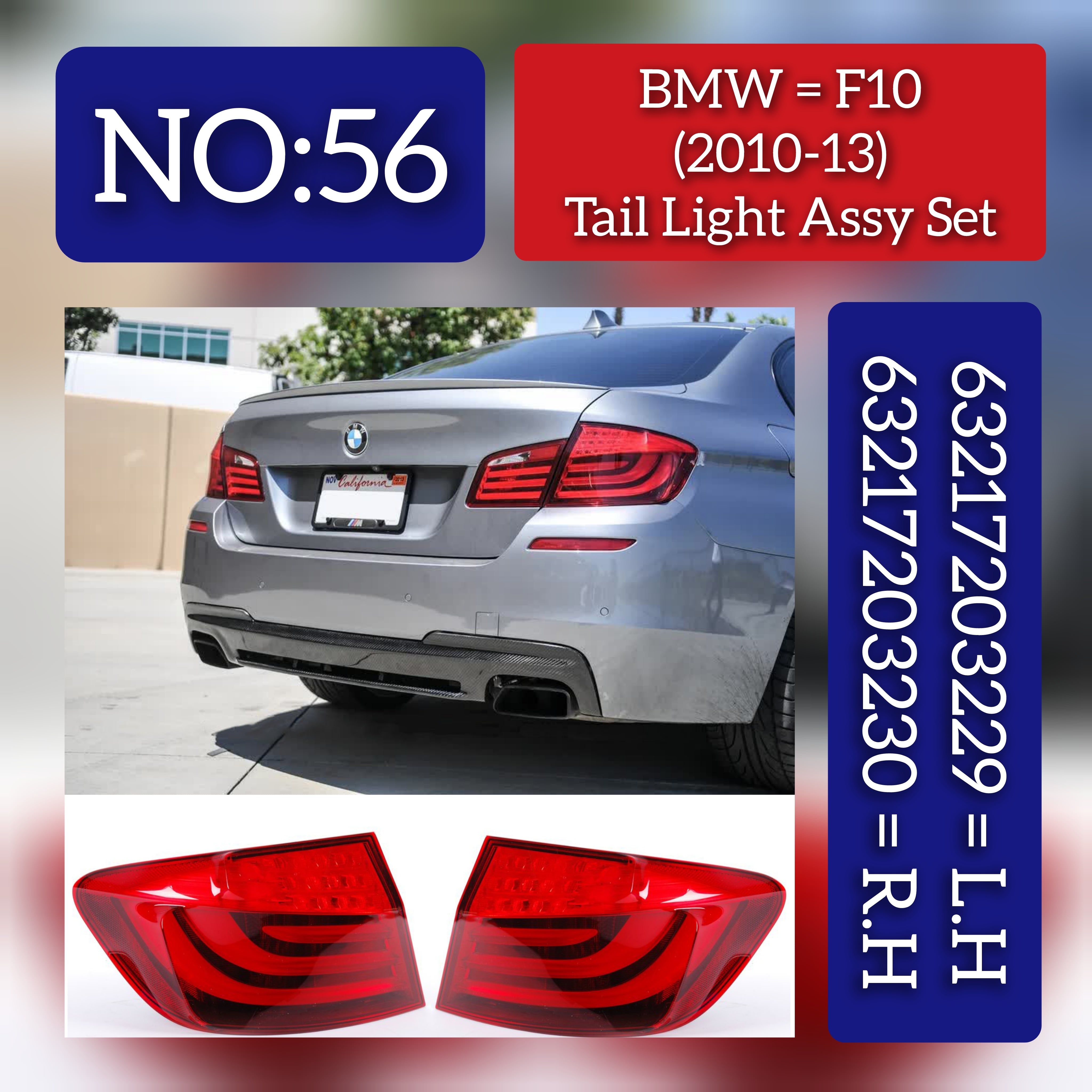 Tail Light Rear Lamp Compatible With BMW 5 Series F10 (2010-2013) Tail Light Rear Lamp Left 63217203229 & Right 63217203230 Tag-TLB-56