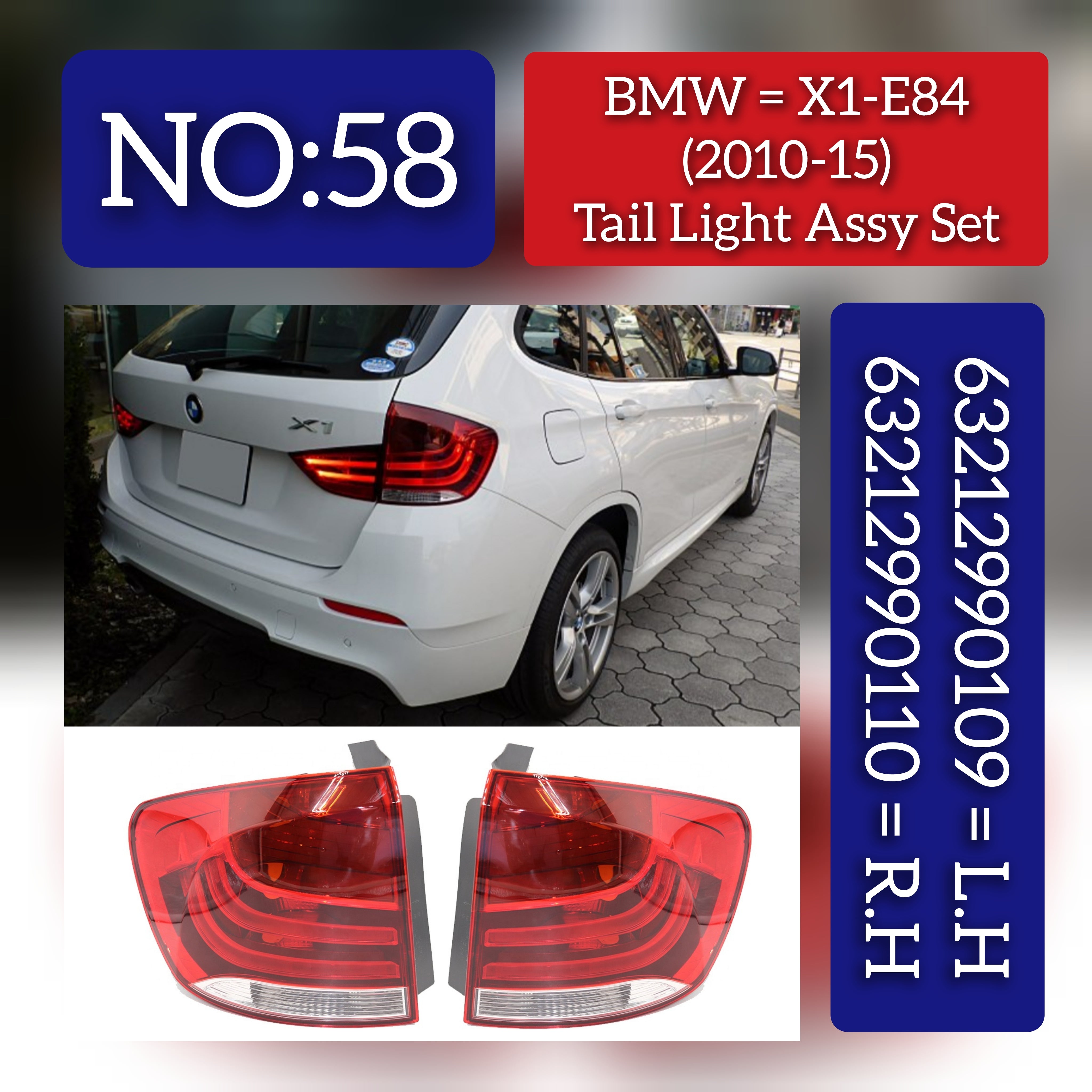 Tail Light Rear Lamp Compatible With BMW X1 (E84) (2010-2013) Tail Light Rear Lamp Left 63212990109 & Right 63212990110 Tag-TLB-58