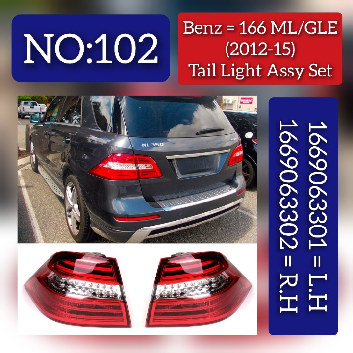 Tail Light Rear Lamp Compatible With MERCEDES-BENZ M-CLASS (W166) & GLE W166 (2012-2015) Tail Light Rear Lamp Left 1669063301 A1669063301 & Right 1669063302 A1669063302 Tag-TLM-102