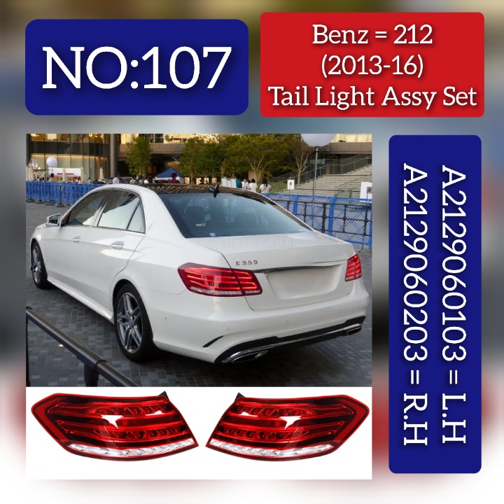 Tail Light Rear Lamp Compatible With MERCEDES-BENZ E-CLASS W212 (2013-2016) Tail Light Rear Lamp Left 2129060103 A2129060103 & Right 2129060203 A2129060203 Tag-TLM-107