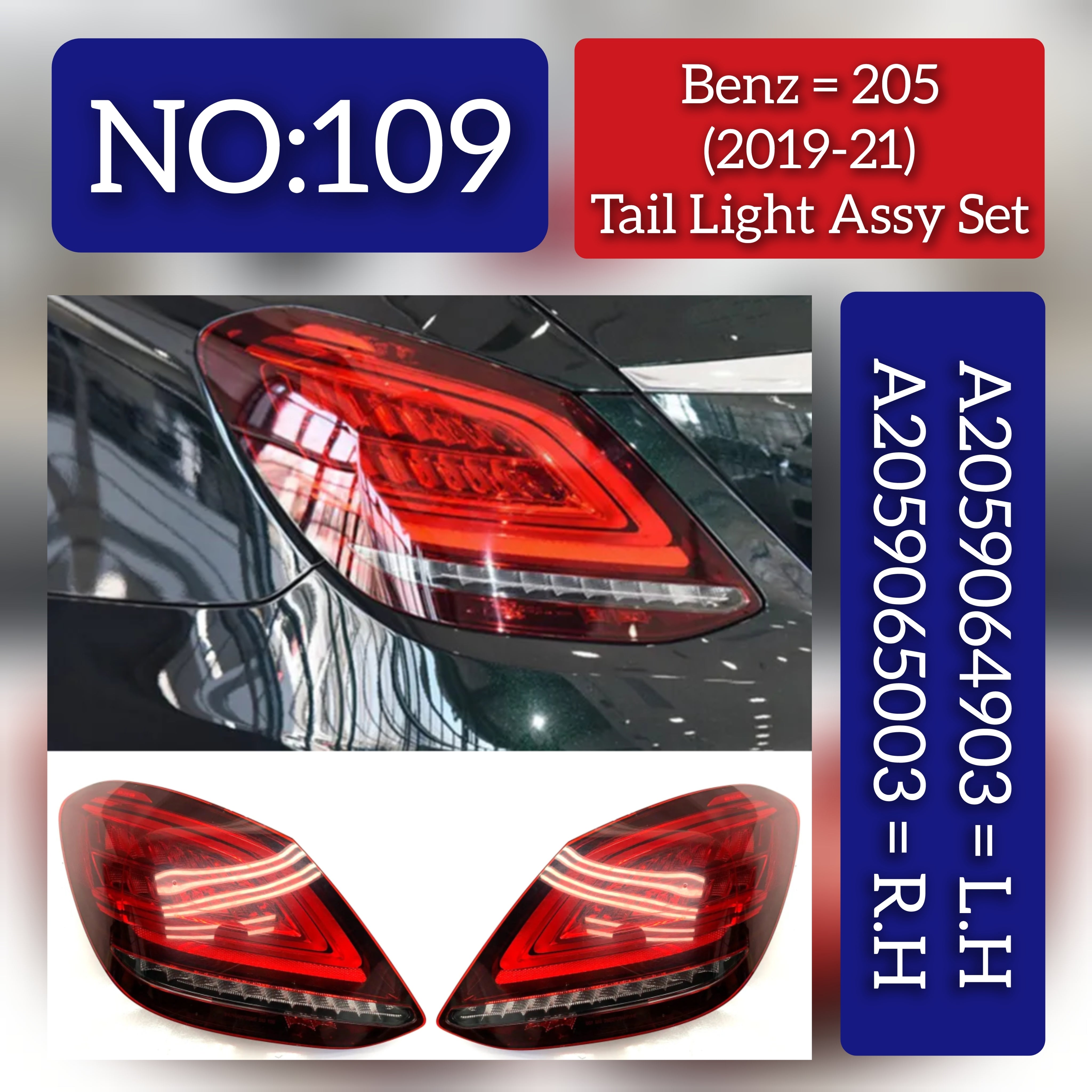 Tail Light Rear Lamp Compatible With MERCEDES-BENZ C-CLASS W205 (2019-2021) Tail Light Rear Lamp Left 2059064903 & Right 2059065003 Tag-TLM-109