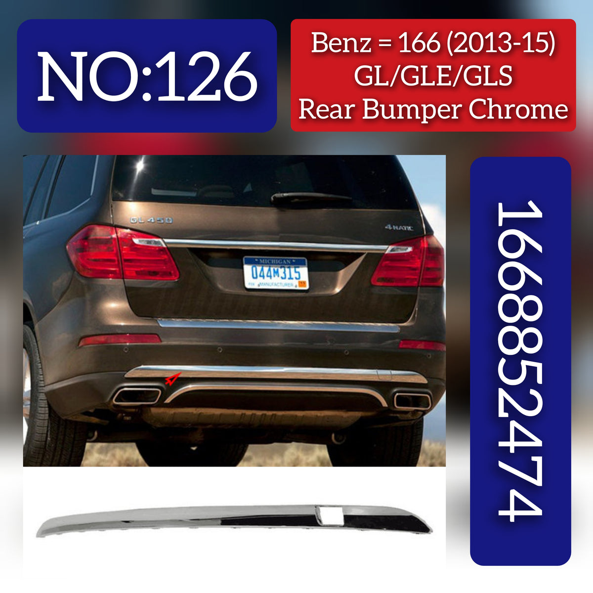 Rear Bumper Chrome 1668852474 Compatible With MERCEDES-BENZ GL-CLASS W166 & GLE W166 & GLS W166 2013-2015