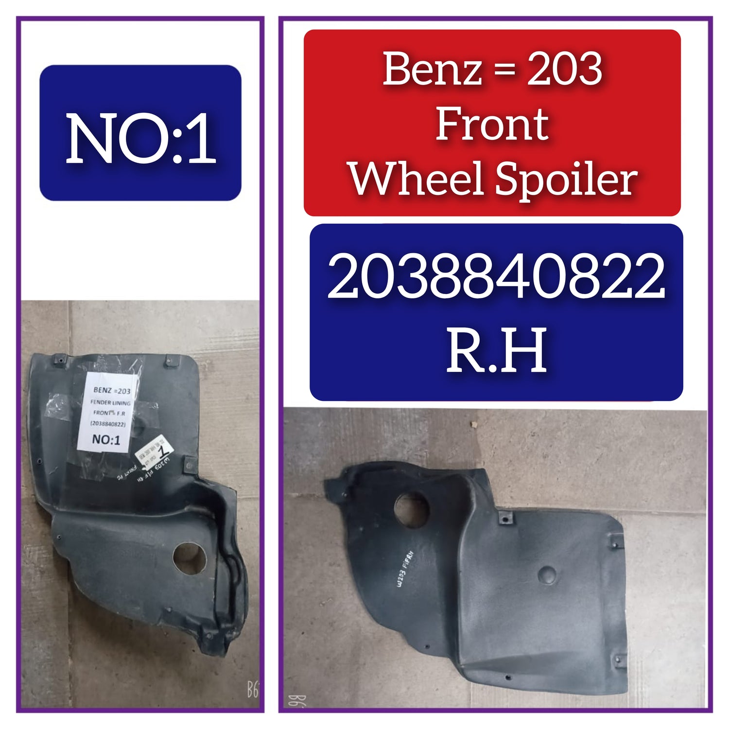 Front Right Fender Liner 2038840822  Compatible With MERCEDES-BENZ C-CLASS W203 Tag-FEM-01