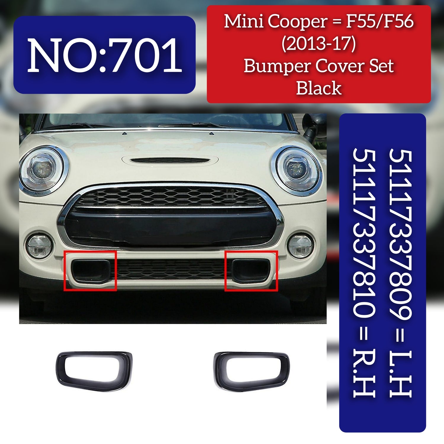 BLACK Front Bumper Air Duct Brake Cover Left 51117337809 51117337811 & Right 51117337810 51117337812  Compatible With MINI COOPER F55 / F56 Tag-FC-701