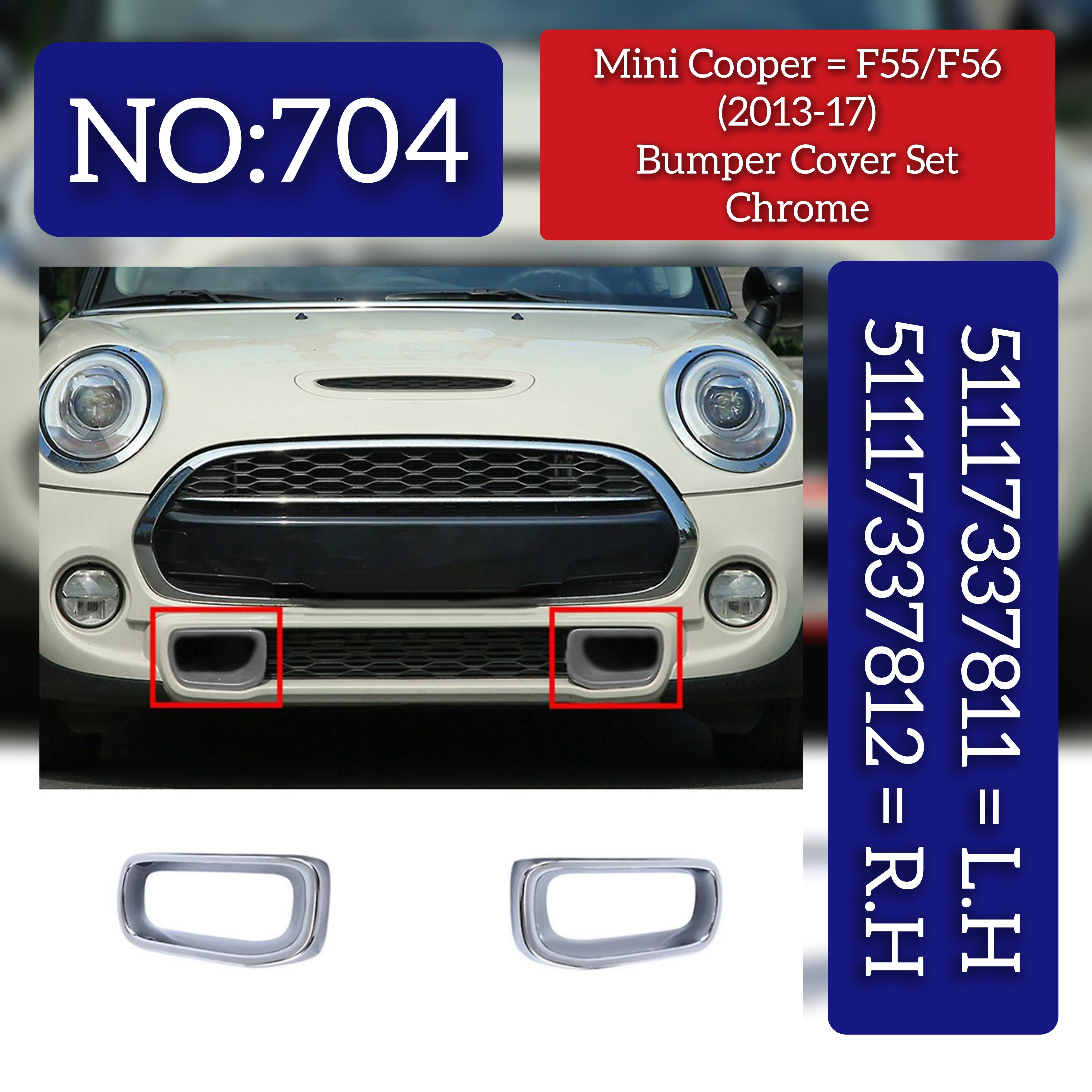 Air Duct Brake Chrome Compatible With MINI COOPER F55 / F56 Air Duct Brake Chrome Left 551117337811 & Right 51117337812 Tag-FC-704