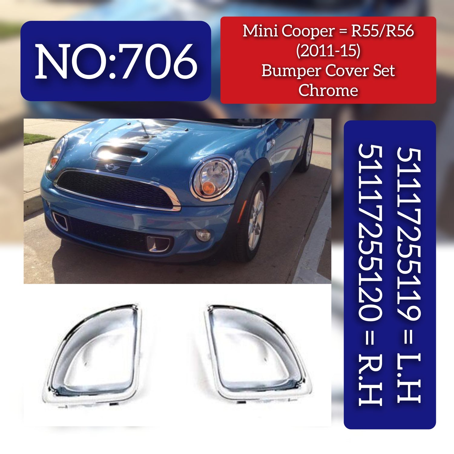 Air Duct Brake Chrome Compatible With MINI COOPER R56 / JCW Air Duct Brake Chrome Left 51117255119 & Right 51117255120 Tag-FC-706