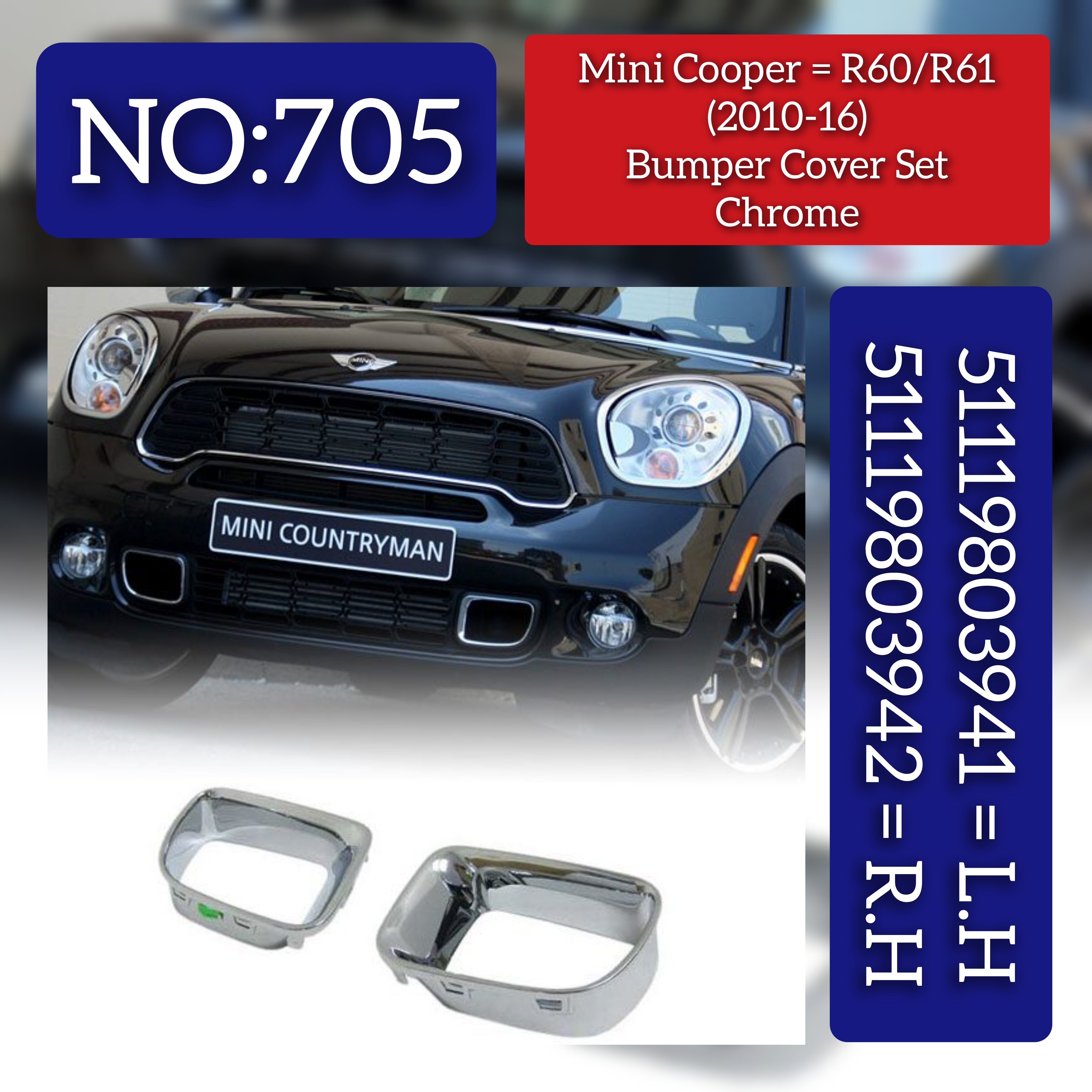 Air Duct Brake Chrome Compatible With MINI COOPER R60 Air Duct Brake Chrome Left 51119803941 & Right 51119803942 Tag-FC-705