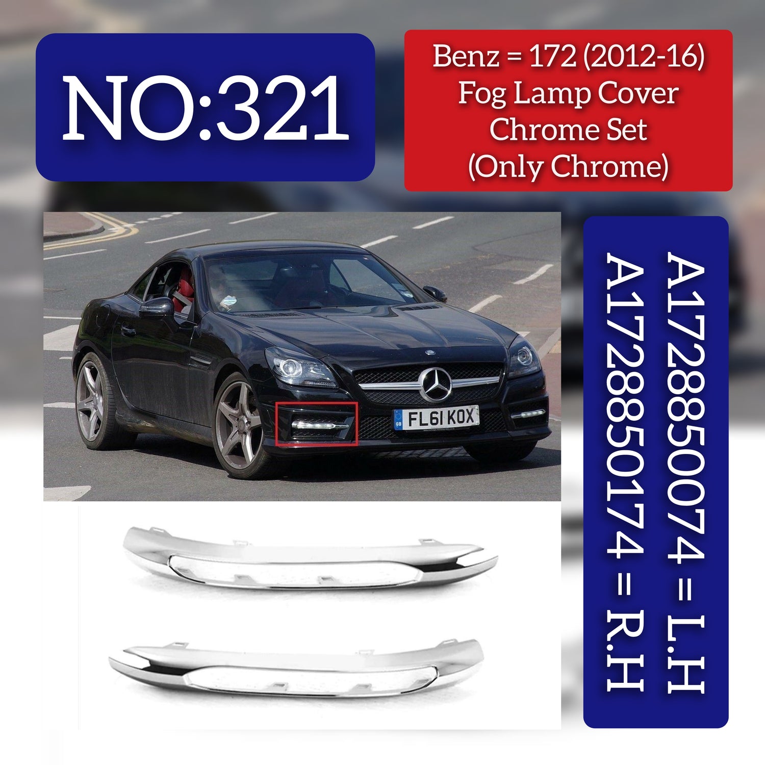 Fog Lamp Chrome Compatible With MERCEDES-BENZ 172 2012-2016 Fog Lamp Chrome Left A1728850074 & Right A1728850174 A1728850223 Tag-FC-321