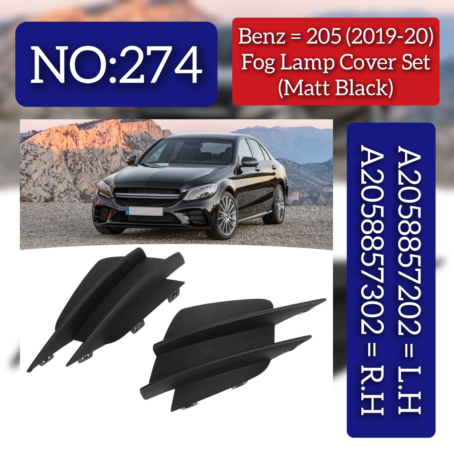 Fog Lamp Cover With Chrome Compatible With MERCEDES-BENZ C-CLASS W205 2019-2020 Fog Lamp Cover With Chrome Left 2058857202 & Right 2058857302 2058850374 Tag-FC-274