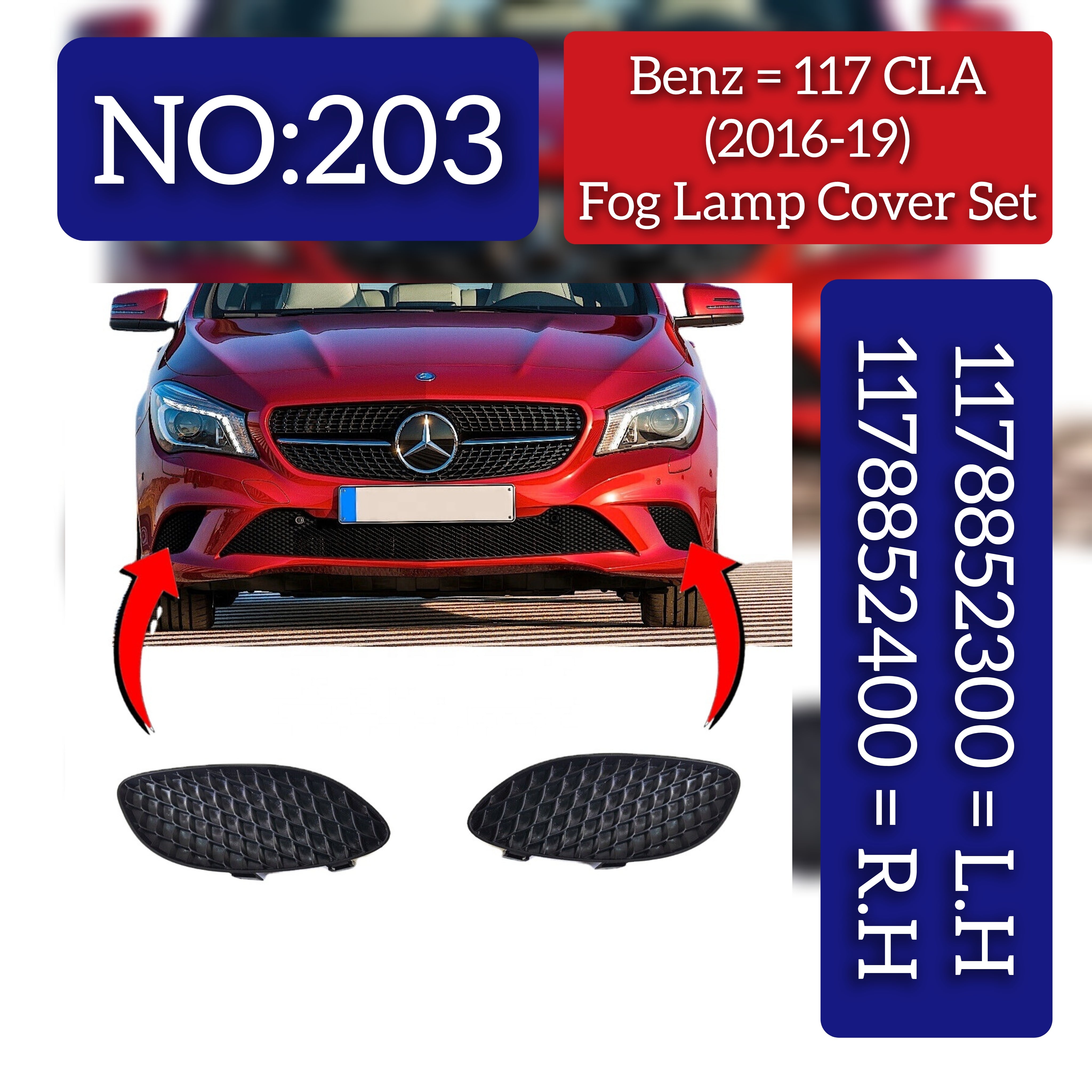 Front Bumper Mesh Grille Cover Compatible With MERCEDES-BENZ CLA 117 2013-2016 Fog Lamp Cover Left 1178852300 & Right 1178852400 Tag-FC-203