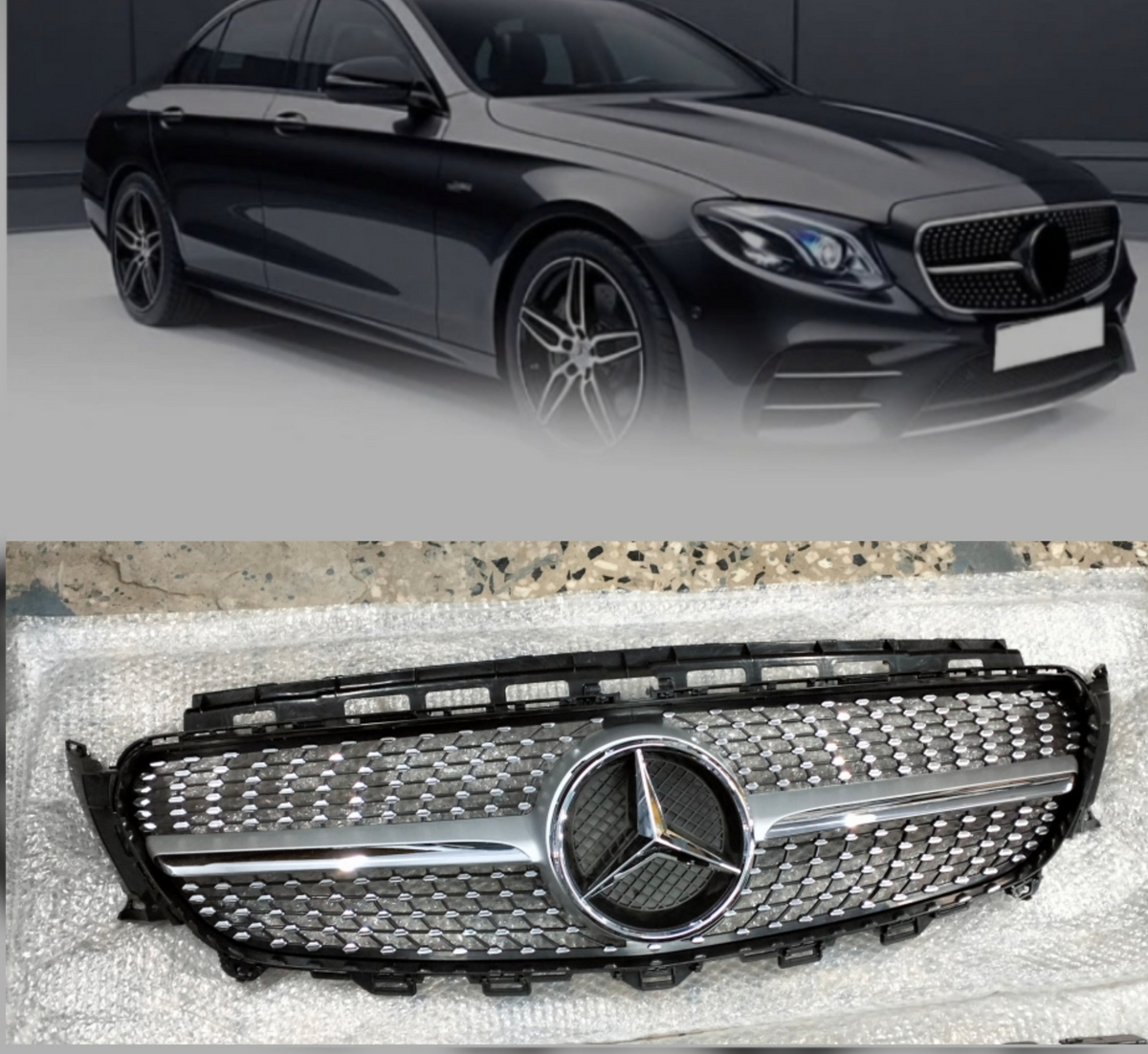 Diamond Silver Chrome Show Grill Compatible With Mercedes Benz E-Class  W213  (2016-2021) Tag 76