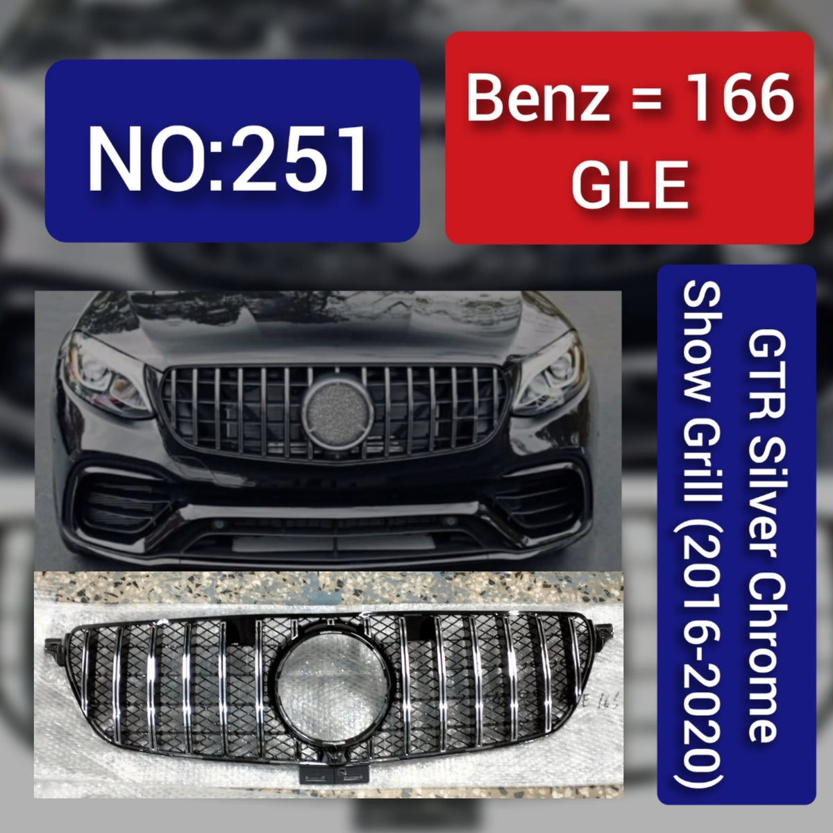 Benz = 166 GLE GTR Silver Chrome Show Grill (2016-2020) Tag 251