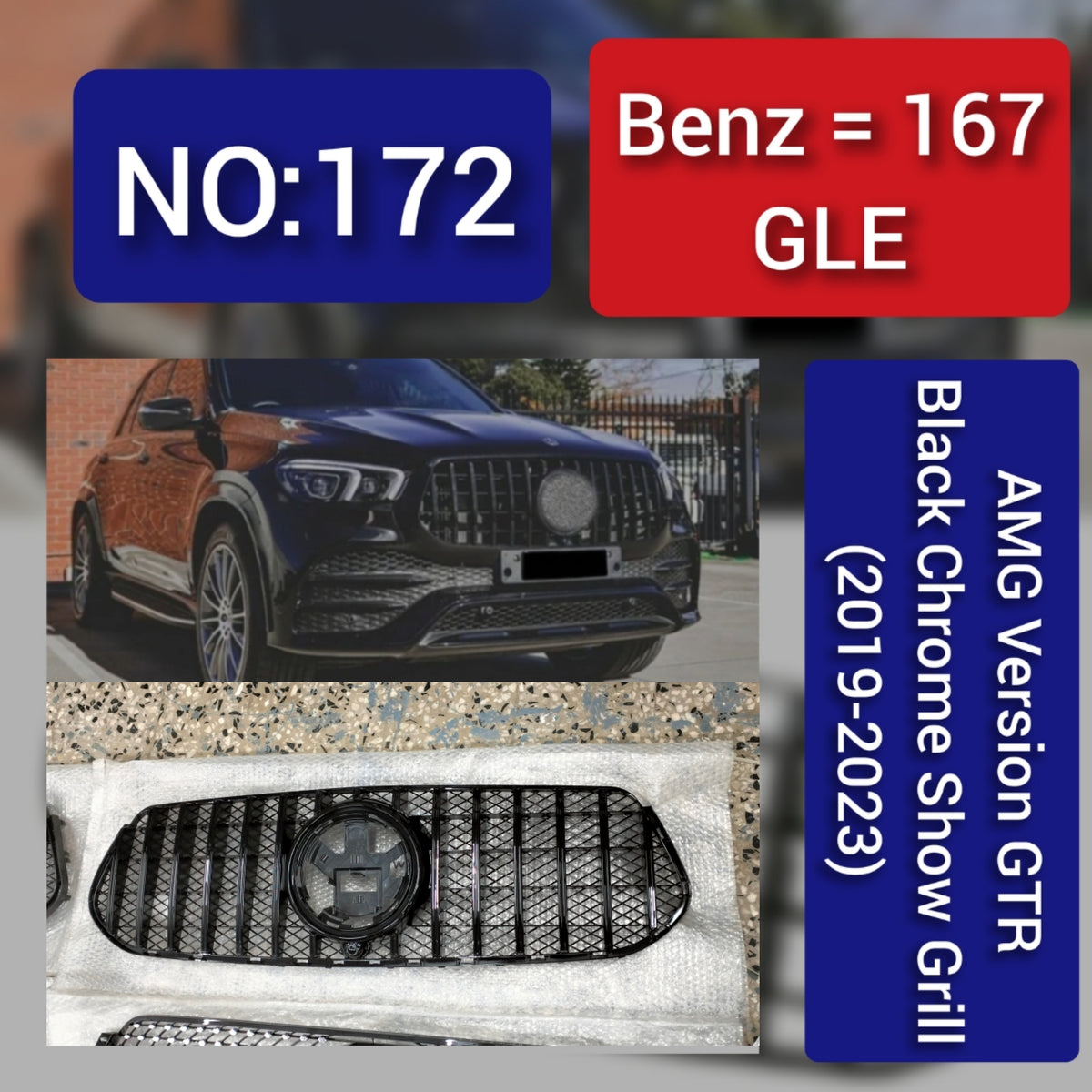 Benz = 167 GLE AMG Version GTR Black Chrome Show Grill (2019-2023 ) Tag 172