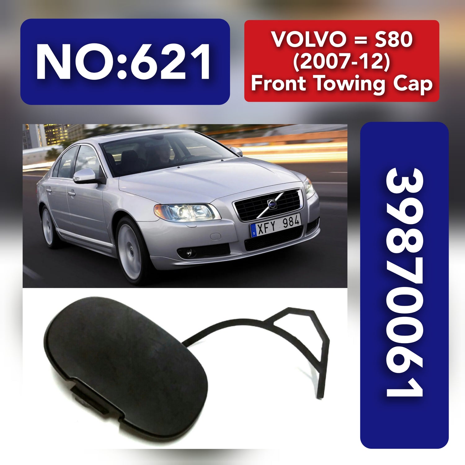 Front Towing Cap 39870061 30655115 39817309 Compatible With VOLVO S80 (2007-12) Tag 621