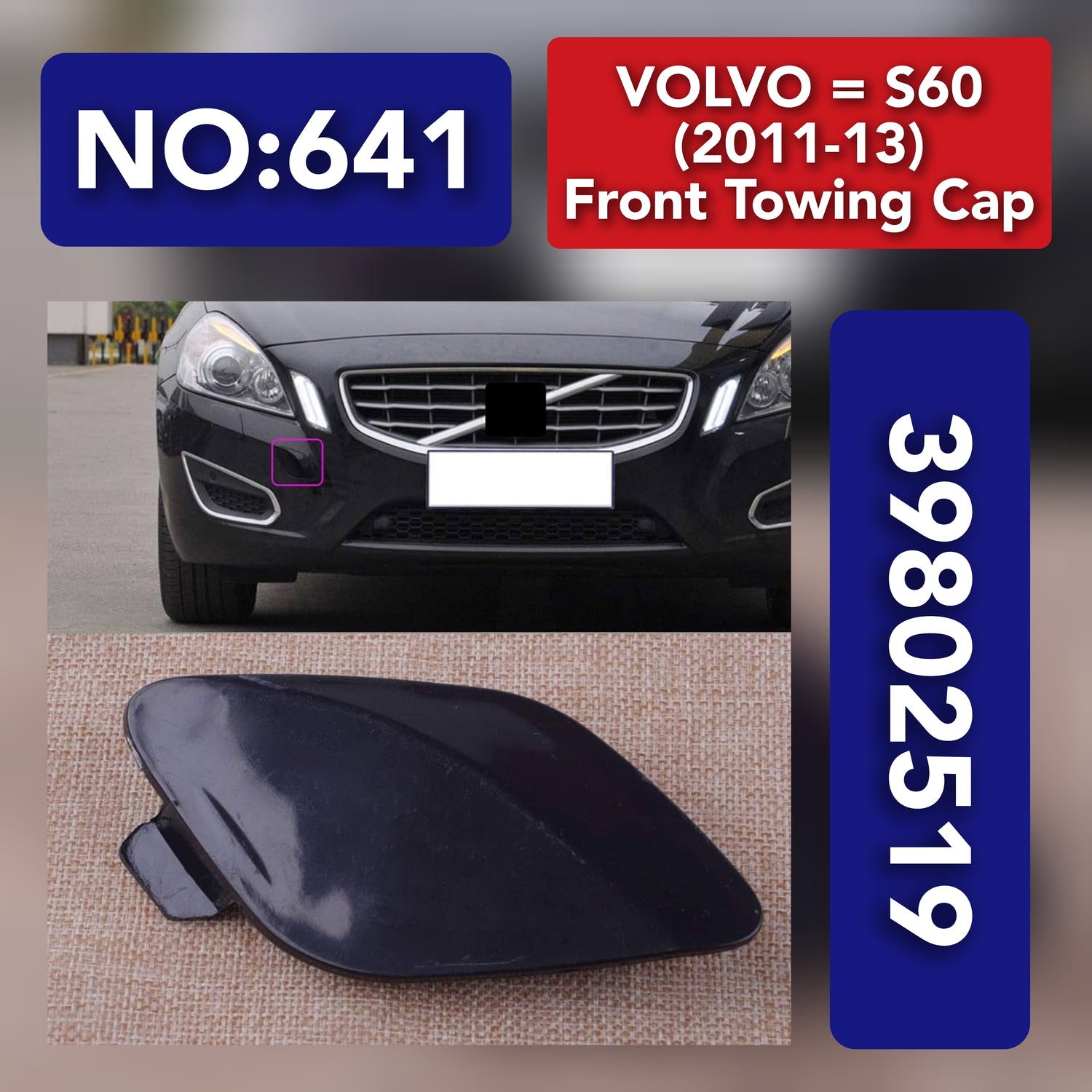 Front Towing Cap 39802519 30795007 Compatible With Volvo S60 (2011-13) Tag 641