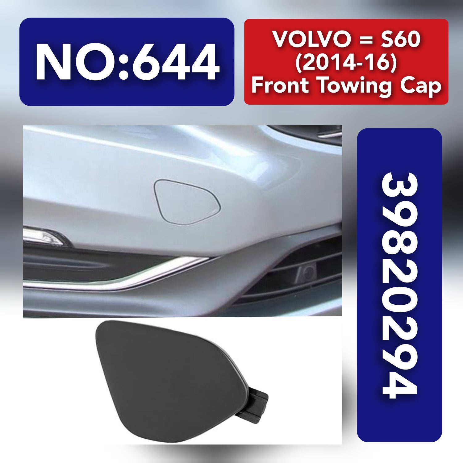 Front Towing Cap 39820294 31323839 Compatible With VOLVO S60/V60 (2014-16) Tag 644