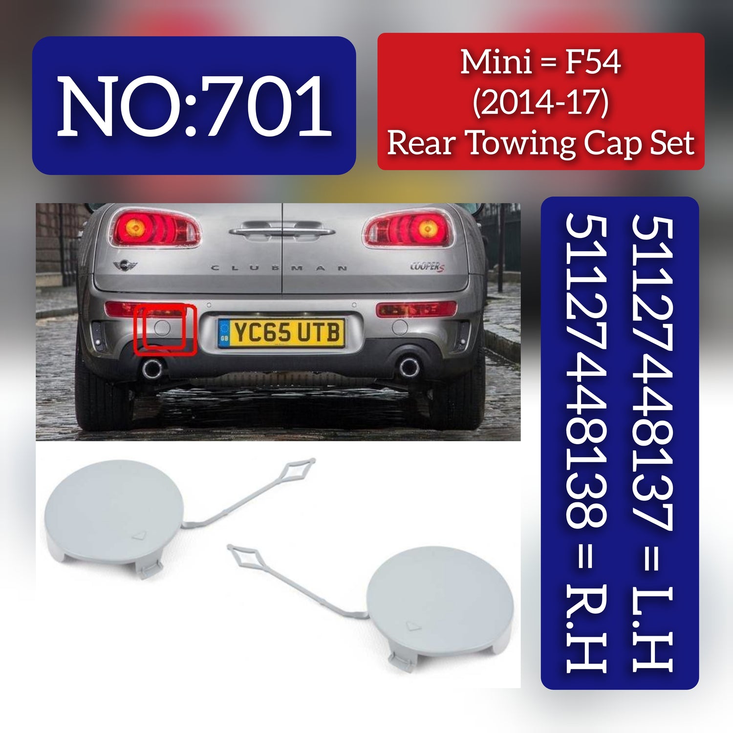 Rear Towing Cap Left 51127448137 & Right 51127448138 Compatible With Mini Cooper F54 (2014-2017) Tag No.701