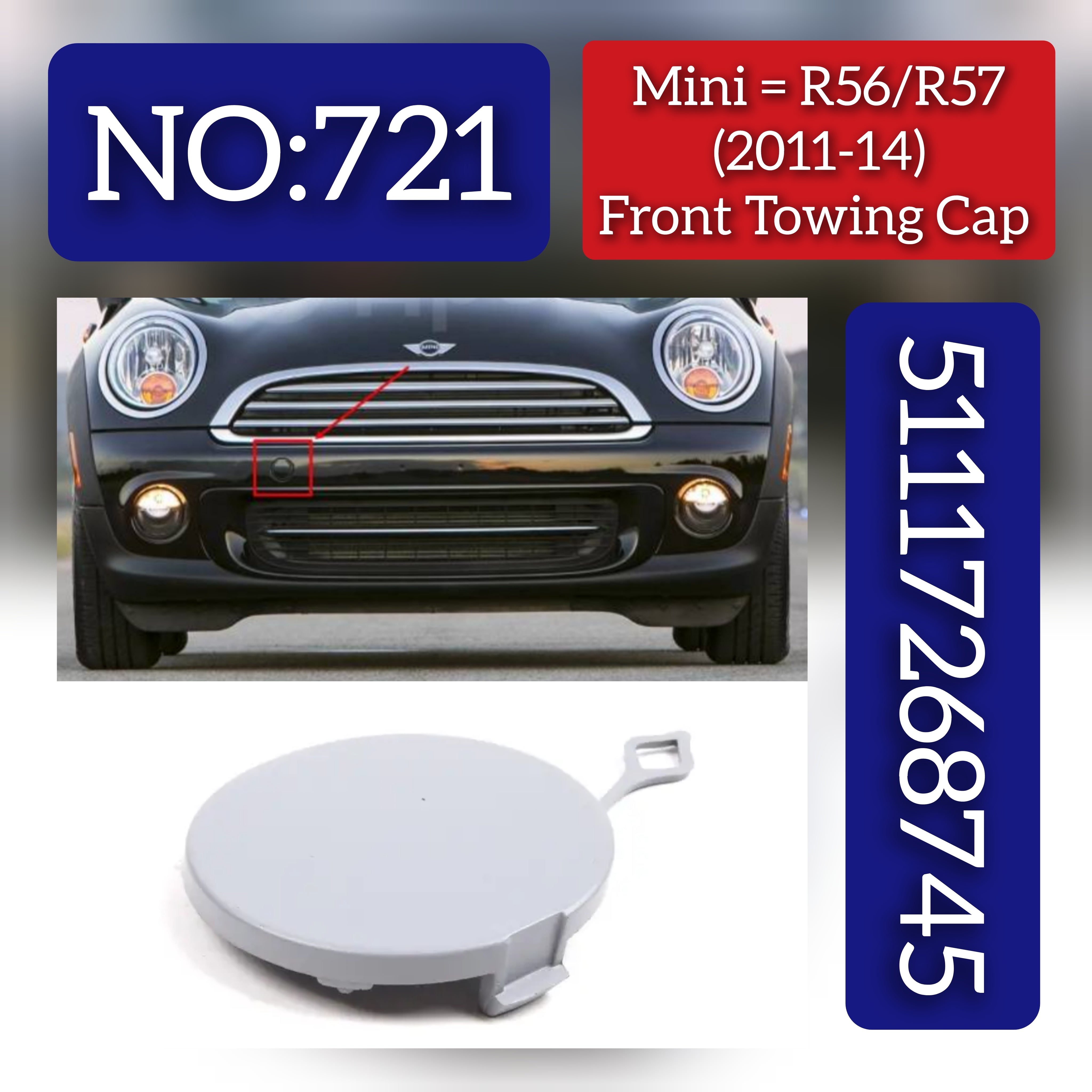 Mini = R56/R57 (2011-14) Front Towing Cap.Ref No 51117268745 Tag 721