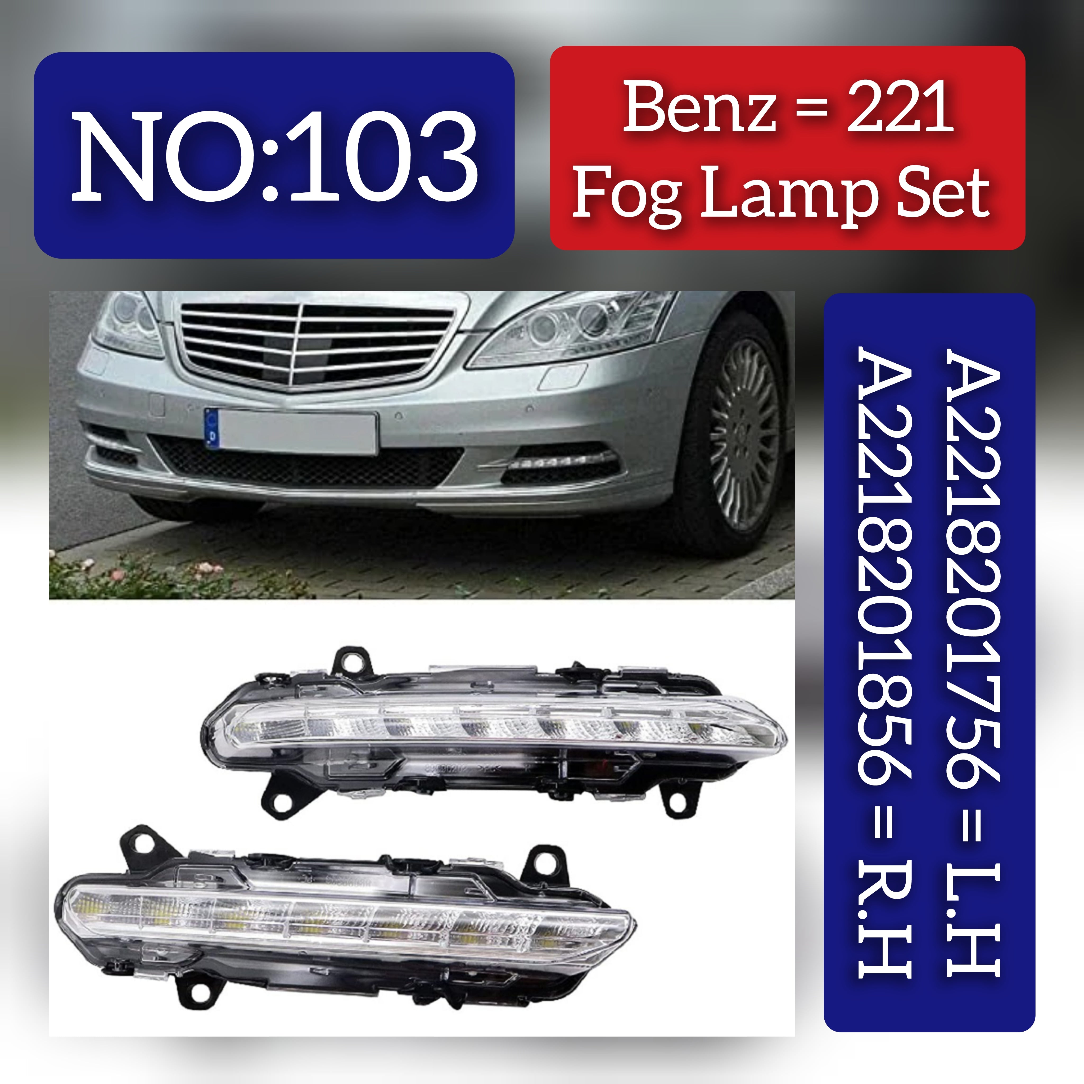 Fog Lamp Fog Light Compatible With MERCEDES-BENZ S-CLASS W221 Fog Lamp Fog Light Left A2218201756 & Right A2218201856 Tag-FO-103