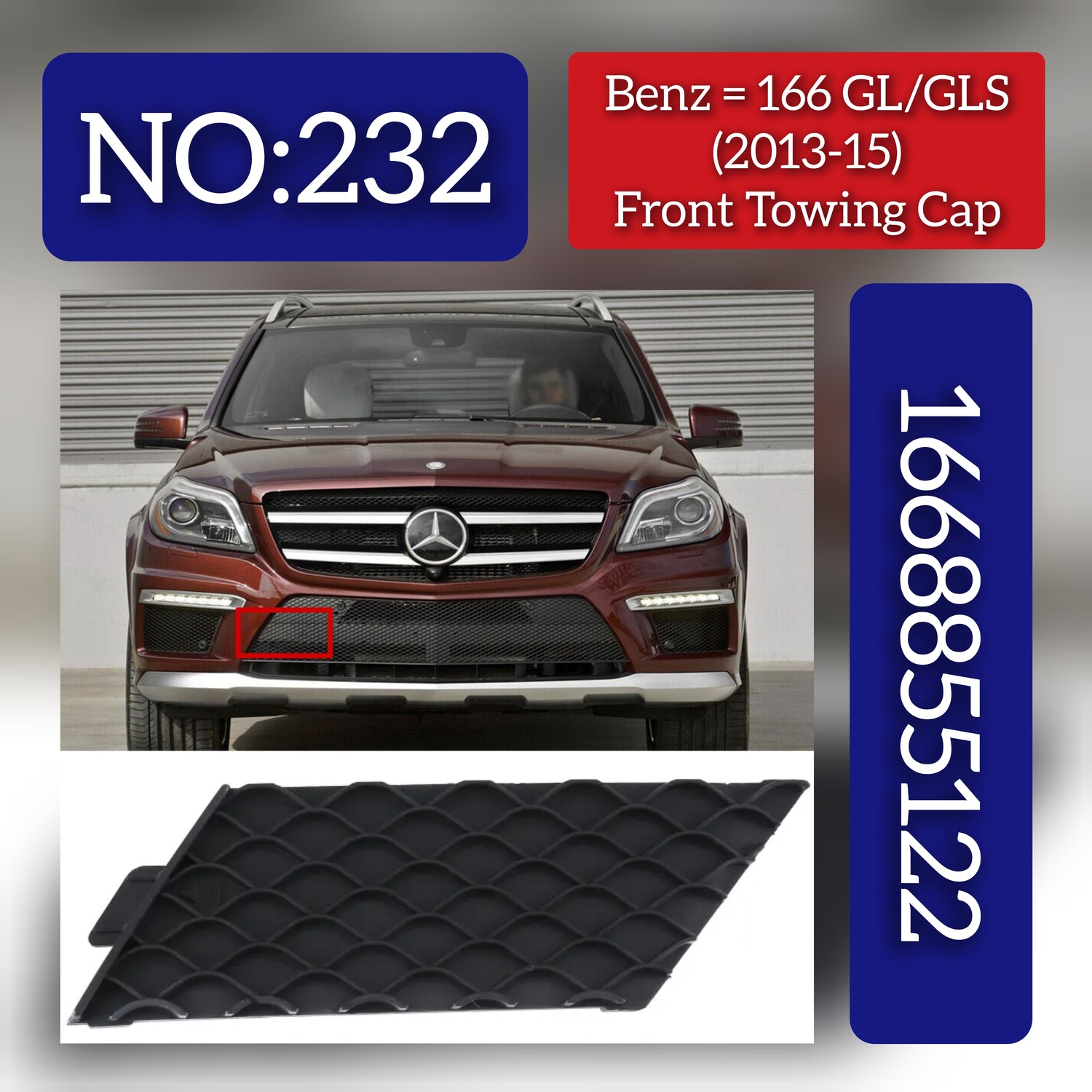 Front Towing Cap  1668855122 Compatible With Mercedes Benz W166 GL/GLS (2013-15) Tag 232