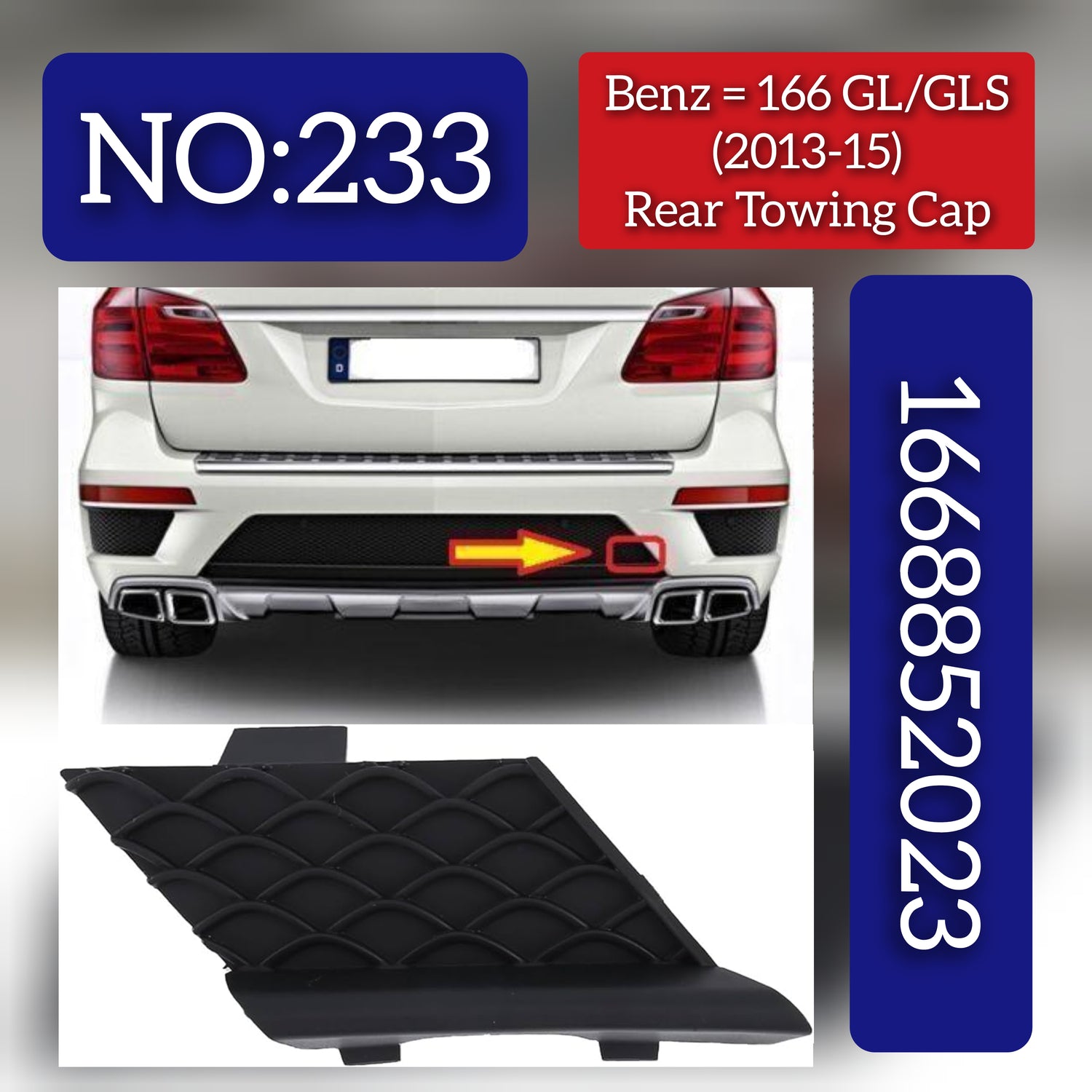 Rear Towing Cap 1668852023 Compatible With Mercedes Benz 166GL/GLS (2013-15) Tag 233