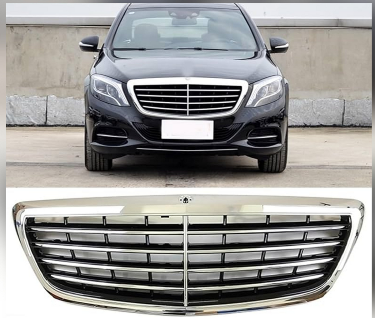 Chrome Show Grill Compatible With  Mercedes Benz S-Class W222  Original 4:Lines Tag 36