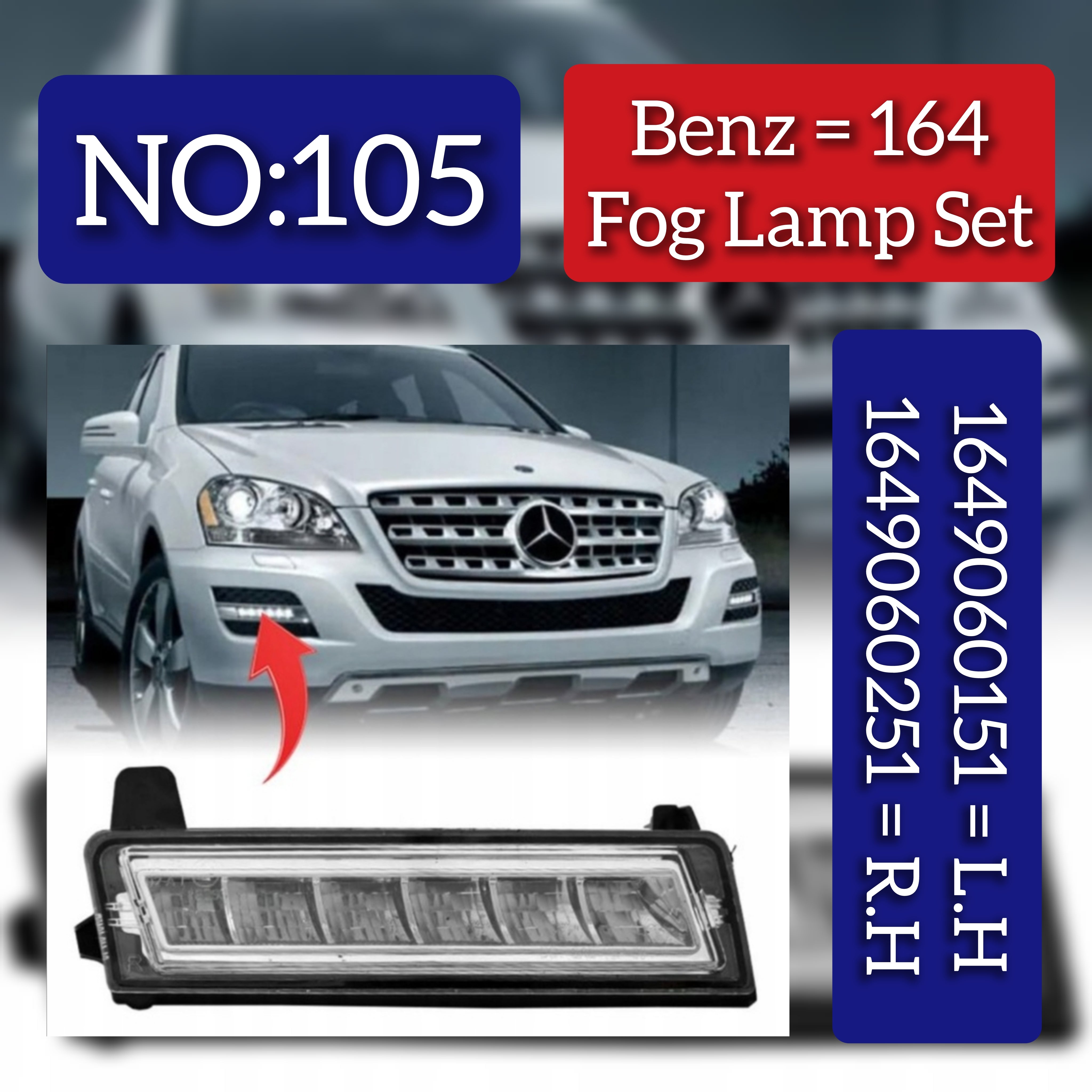 Fog Lamp Fog Light Compatible With MERCEDES-BENZ GL-CLASS W164 Fog Lamp Fog Light Left 1649060151 & Right 1649060251 Tag-FO-105