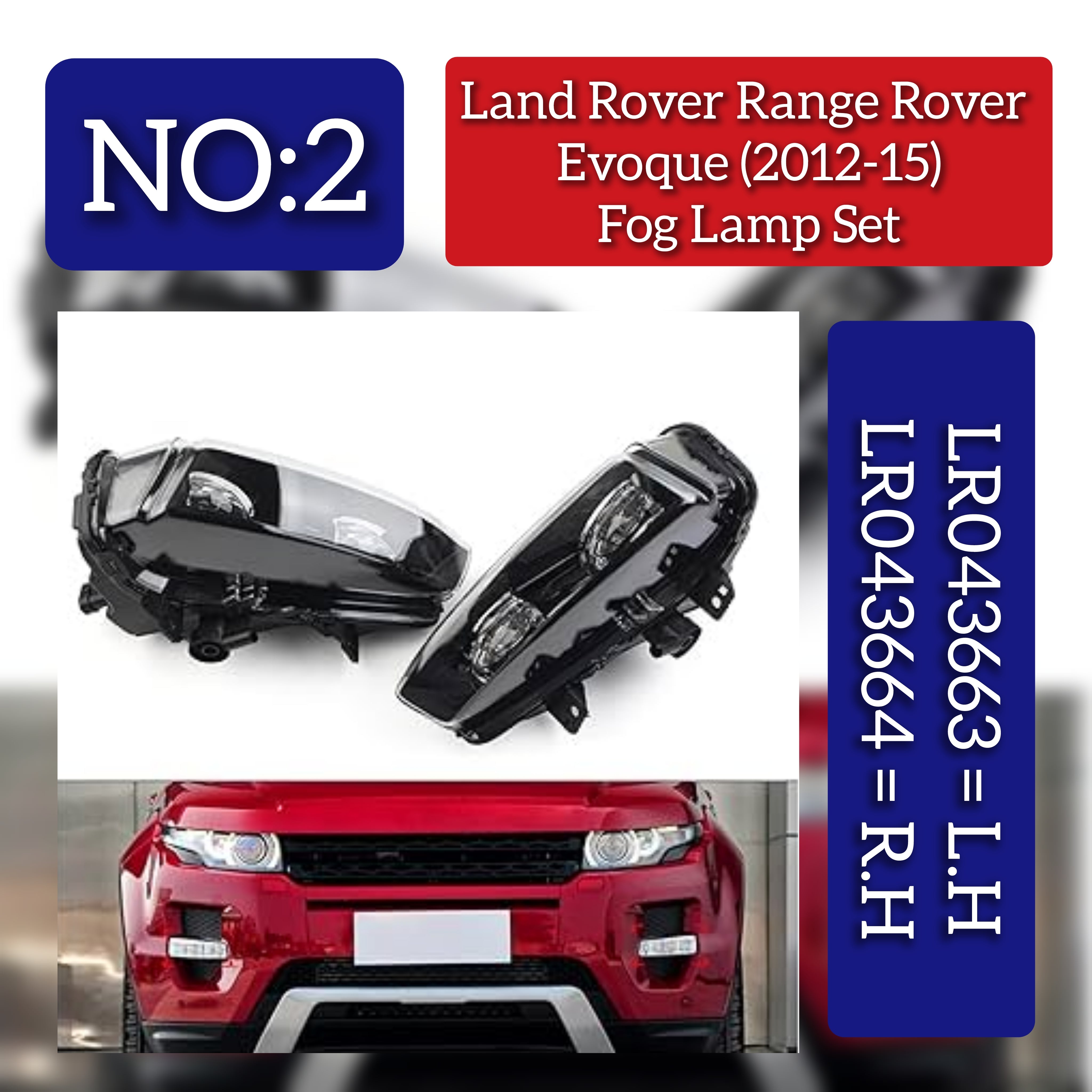 Fog Lamp Fog Light LED Daytime Running Light Compatible With LAND ROVER RANGE ROVER EVOQUE (2012-2015) Fog Lamp Fog Light LED Daytime Running Light Left LR043663 & Right LR043664 Tag-FO-02