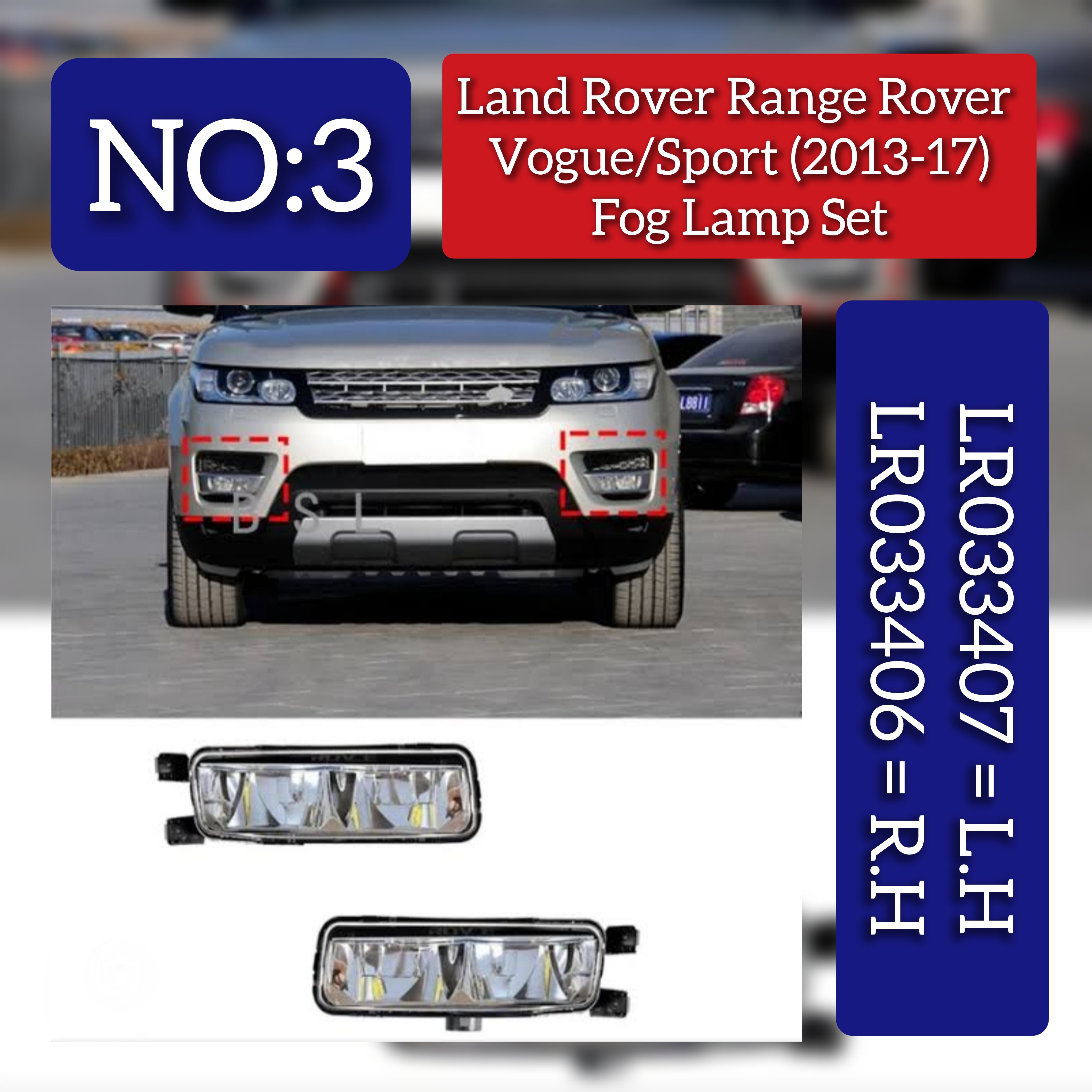 Fog Lamp Fog Light Compatible With LAND ROVER VOGUE/RANGE ROVER SPORT II L494 (2013-2017) Fog Lamp Fog Light Left LR033407 & Right LR033406 Tag-FO-03