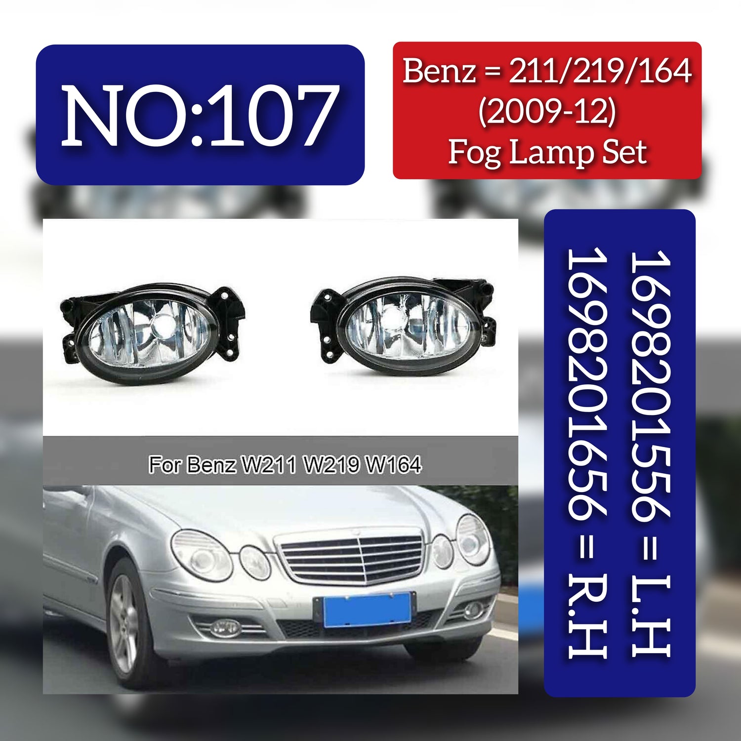 Fog Lamp Fog Light Compatible With MERCEDES-BENZ E-CLASS W211 / M-CLASS W164 Fog Lamp Fog Light Left 1698201556 & Right 1698201656 A1698201556 Tag-FO-107