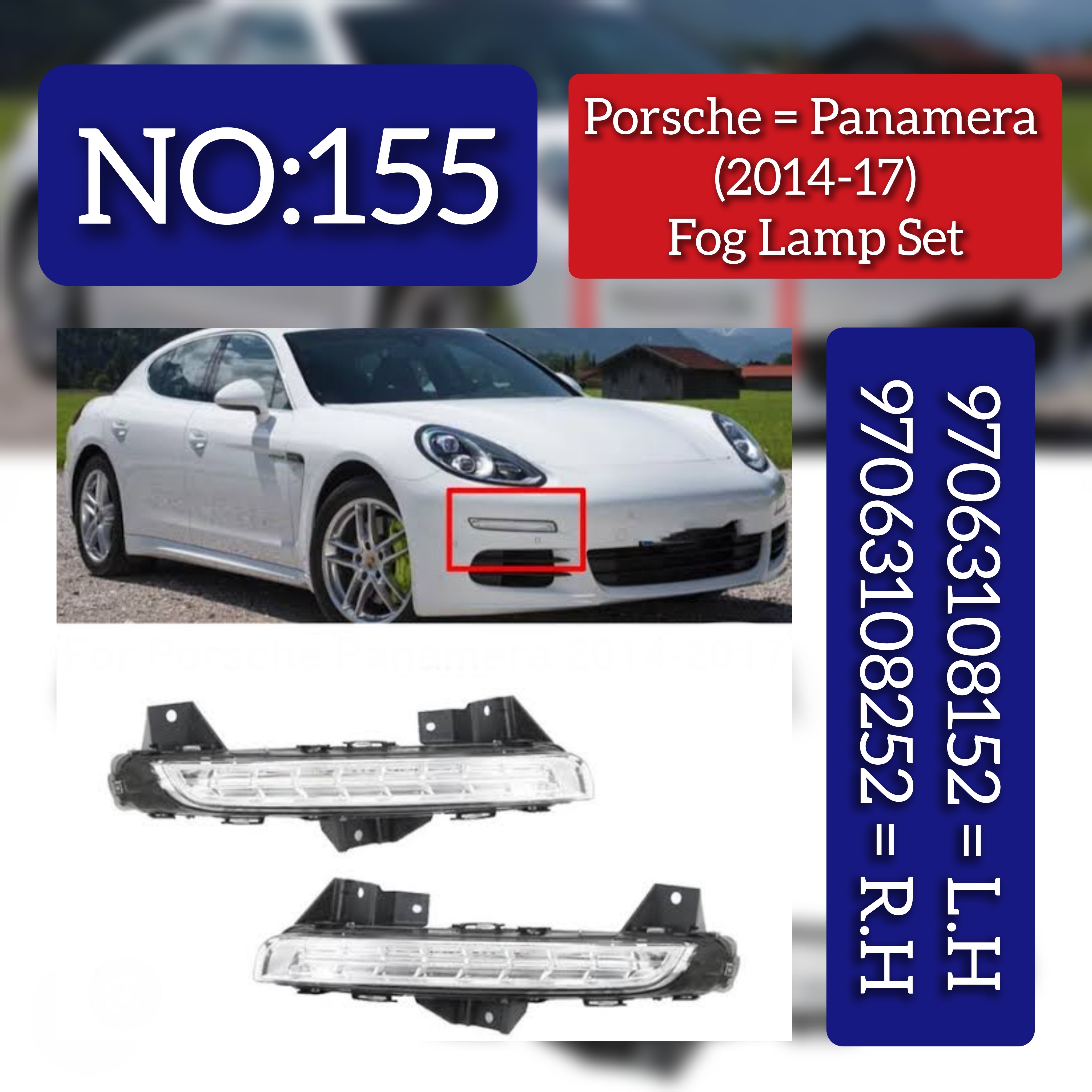 Fog Light Fog Lamp Compatible With Porsche PANAMERA 2014-2017 Fog Lamp Left 97063108152 & Right 97063108252 Tag-FO-155