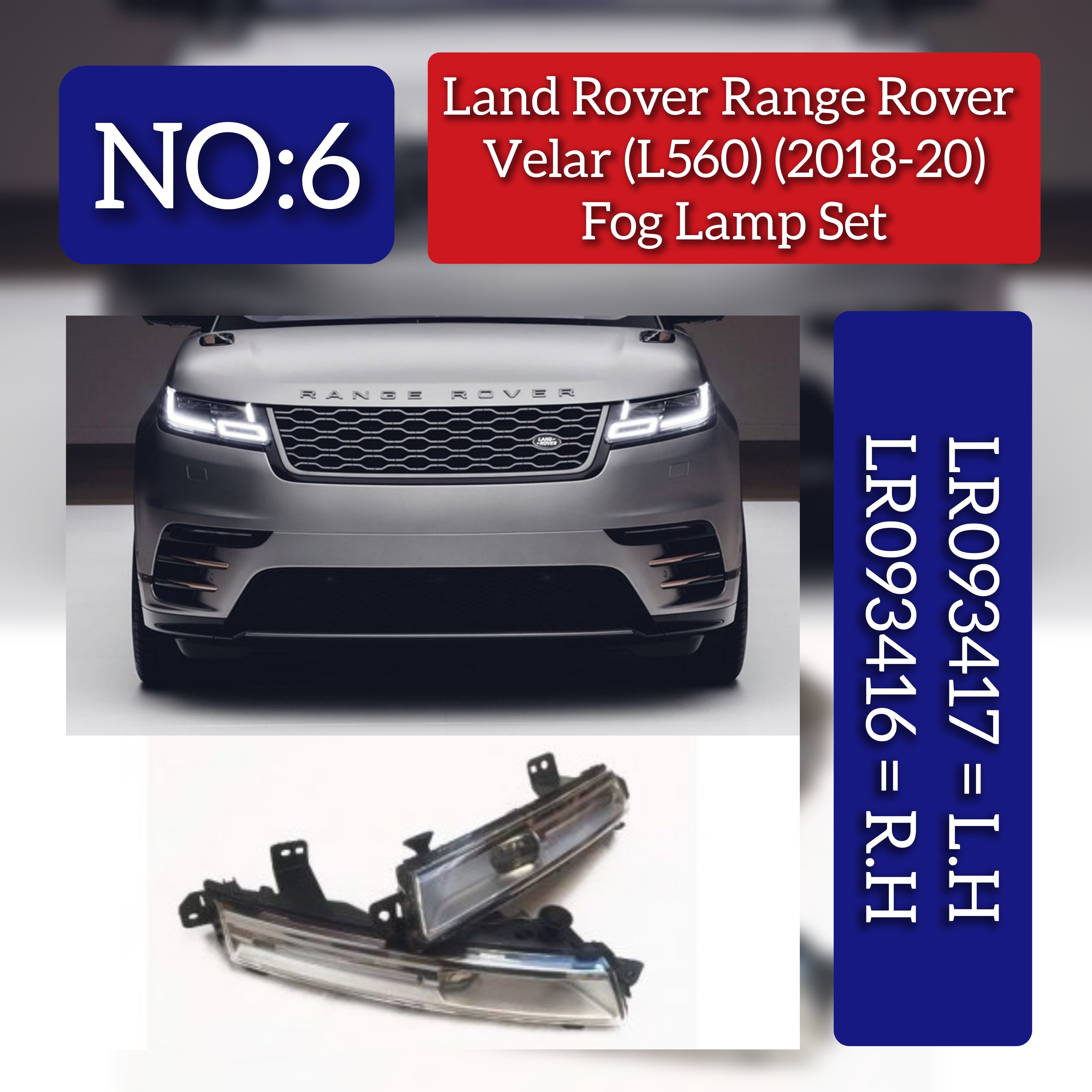 Fog Lamp Fog Light Compatible With LAND ROVER VELAR 2018-2020 Fog Lamp Fog Light Left LR093417 & Right LR093416 Tag-FO-06