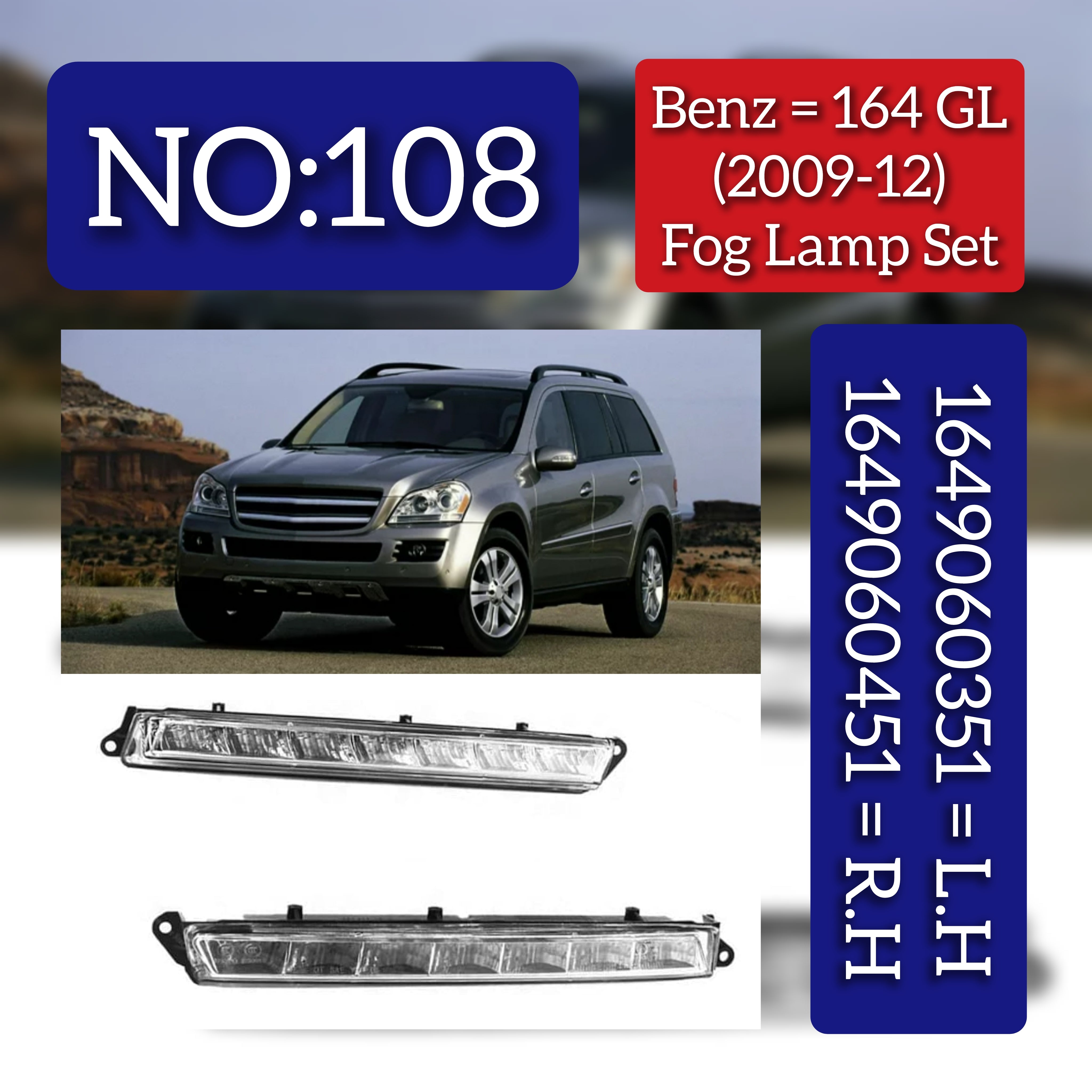 Fog Lamp Fog Light Compatible With MERCEDES-BENZ GL-CLASS W164 2009-2012 Fog Lamp Fog Light Left 1649060351 & Right 1649060451 Tag-FO-108