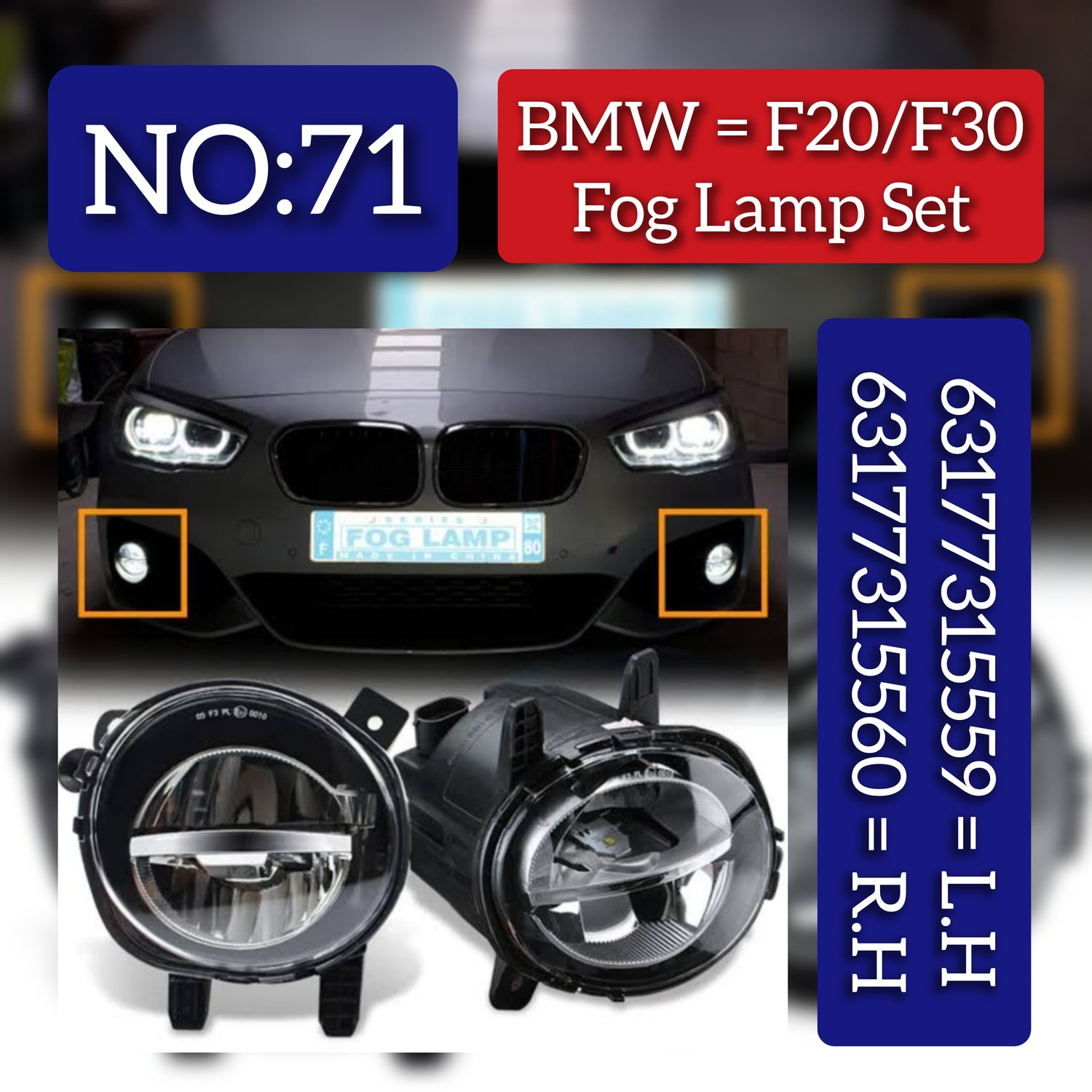 Fog Lamp Fog Light Compatible With BMW 3 Series F30/F20 Fog Lamp Fog Light Left 63177315559 & Right 63177315560 Tag-FO-71