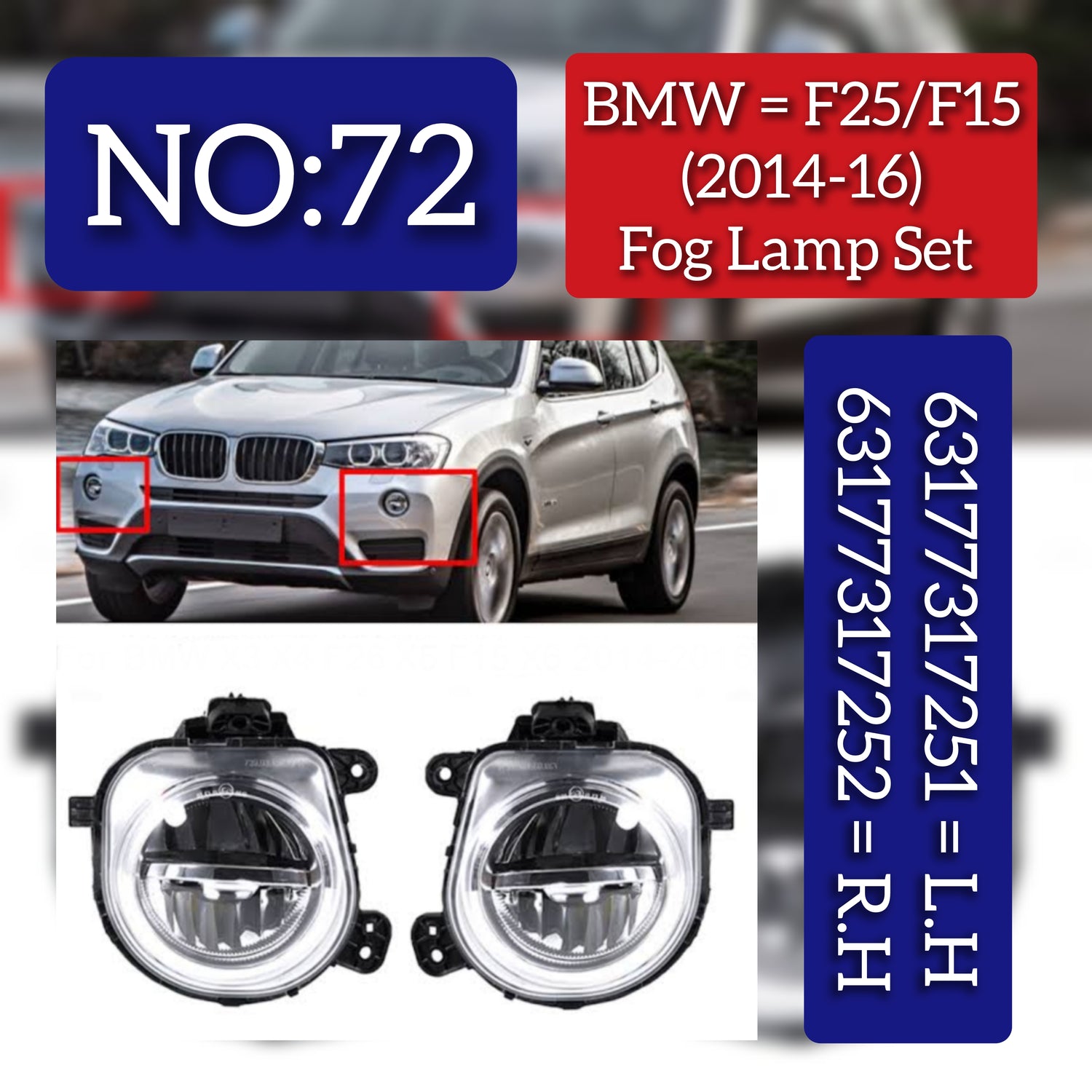 Fog Lamp Fog Light Left 63177317251 & Right 63177317252  Compatible With BMW X3 F25 X5 F15 2014-2016 Tag-FO-72