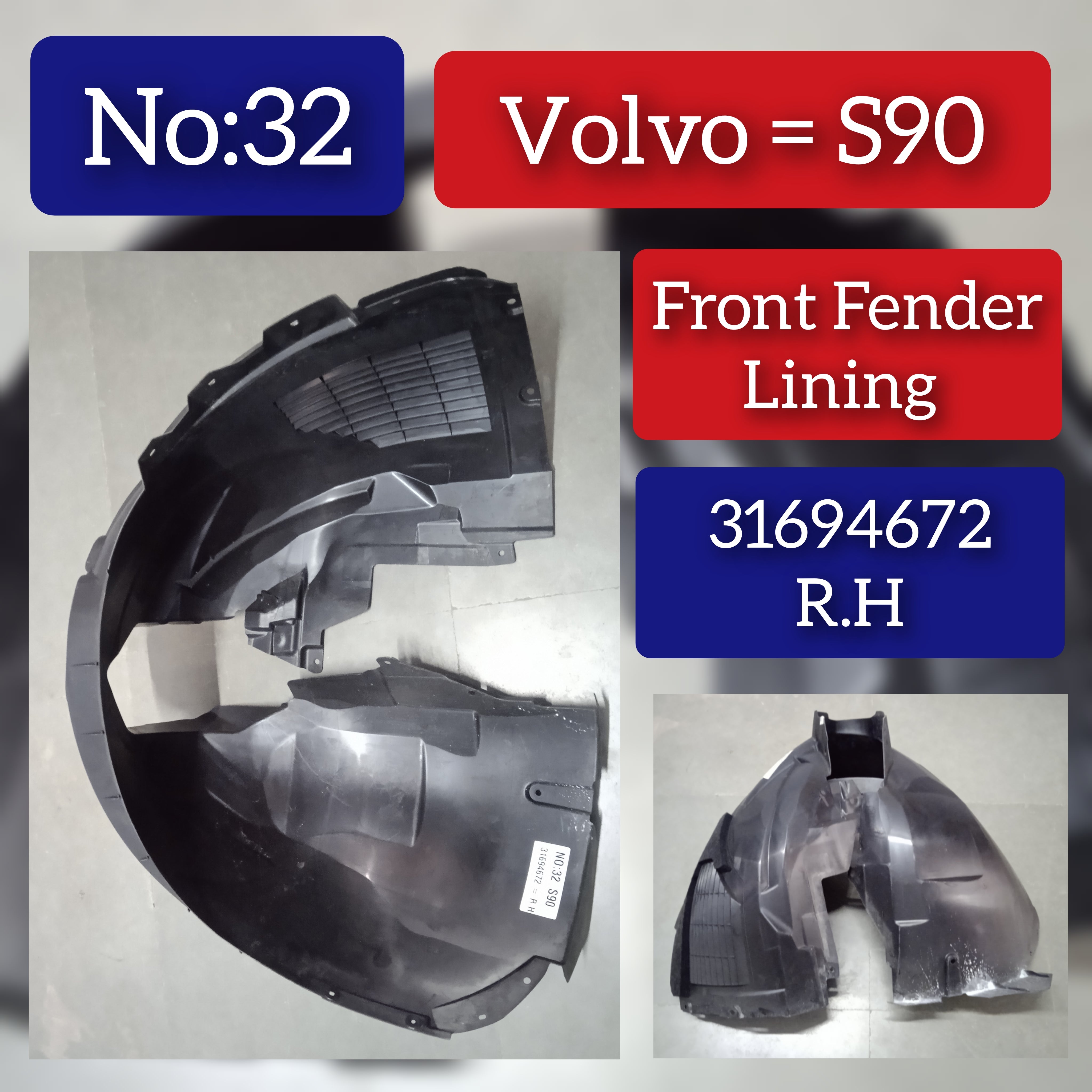 Front Right Fender Liner 31694672 Compatible With VOLVO S90 Tag-FEV-32