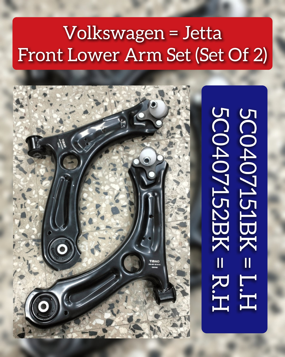 Front Lower Control Arm With Bush (Set Of 2) Left 5C0407151BK & Right 5C0407152BK Compatible with VW JETTA IV (162, 163, AV3, AV2)