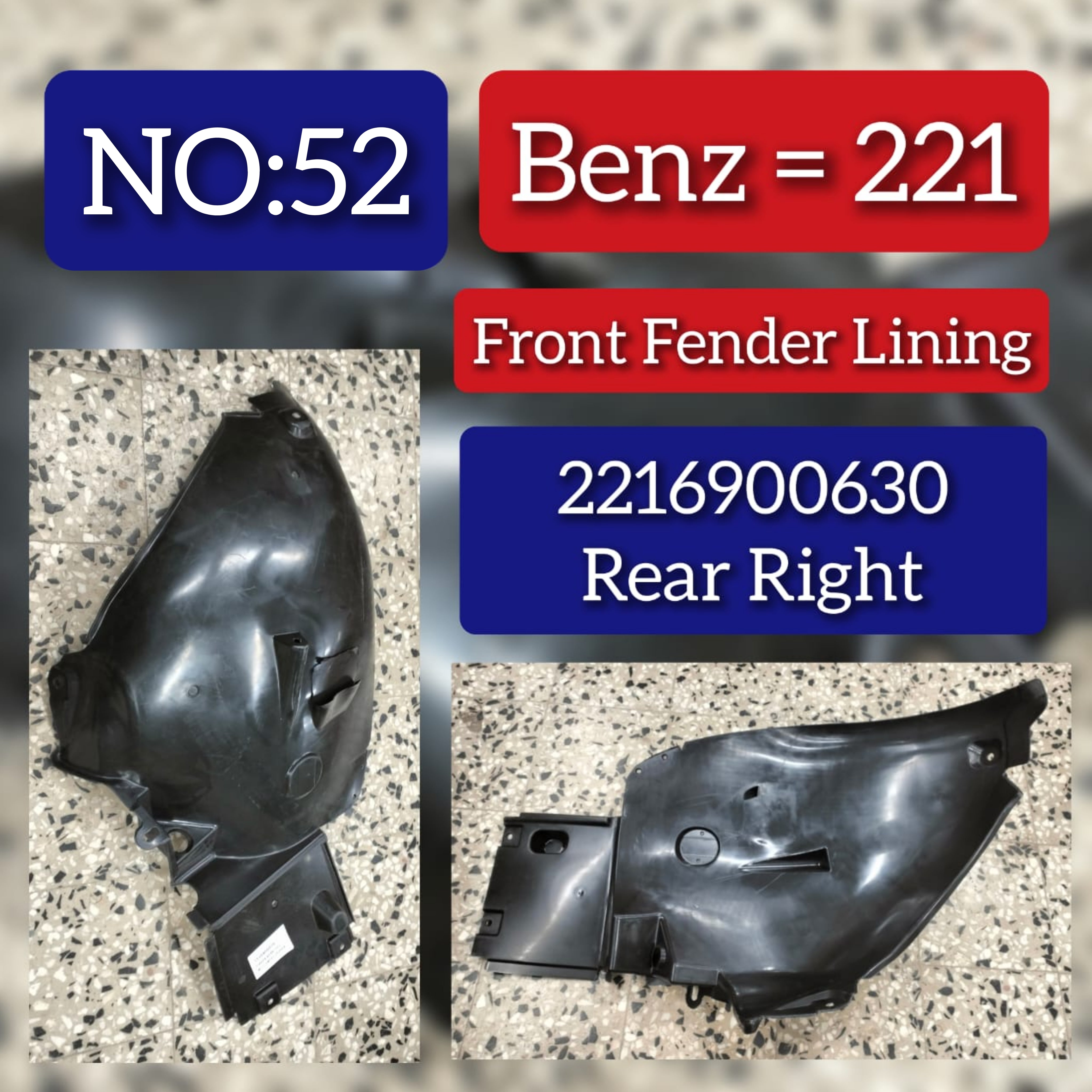 Rear Right Fender Liner 2216900630 Compatible With MERCEDES-BENZ S-CLASS W221 Tag-FEM-52