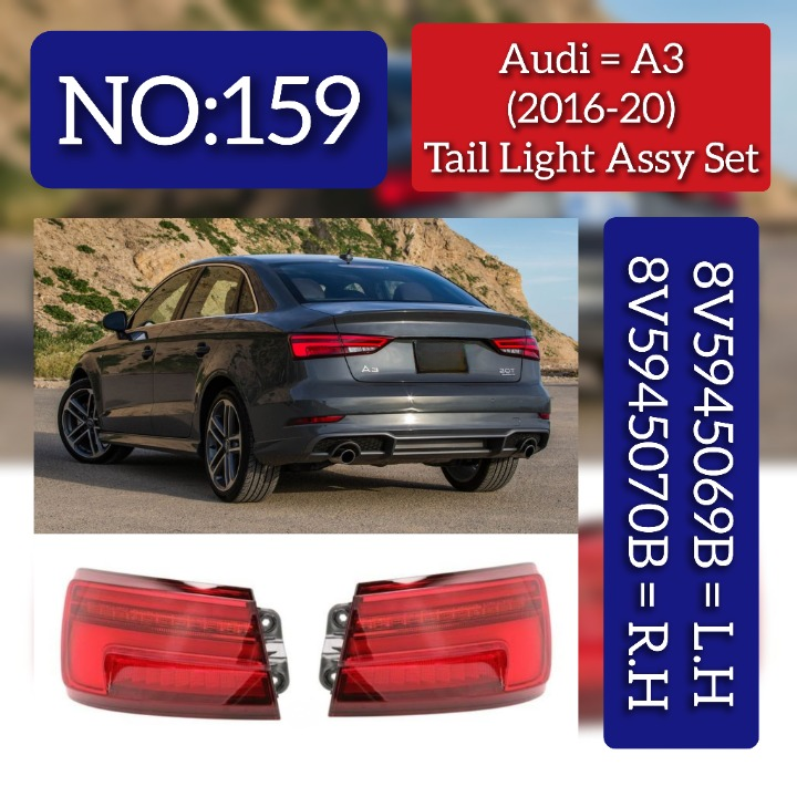 Tail Light Rear Lamp Compatible With AUDI A3 (2016-2020) Tail Light Rear Lamp Right 8V5945069B 8V5945069A & Left 8V5945070B 8V5945070A