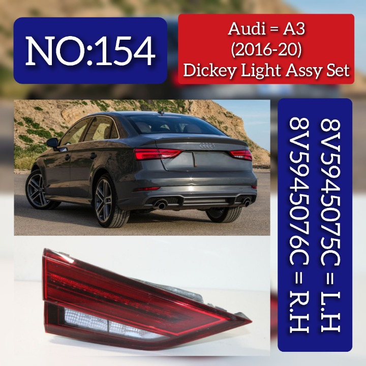 Dicky Light Compatible With AUDI A3 Convertible (8V7, 8VE) | A3 / S3 (2016-2020)  Dicky Light Left 8V5945075C & Right 8V5945076C 8V5945075B Tag-DLA-154