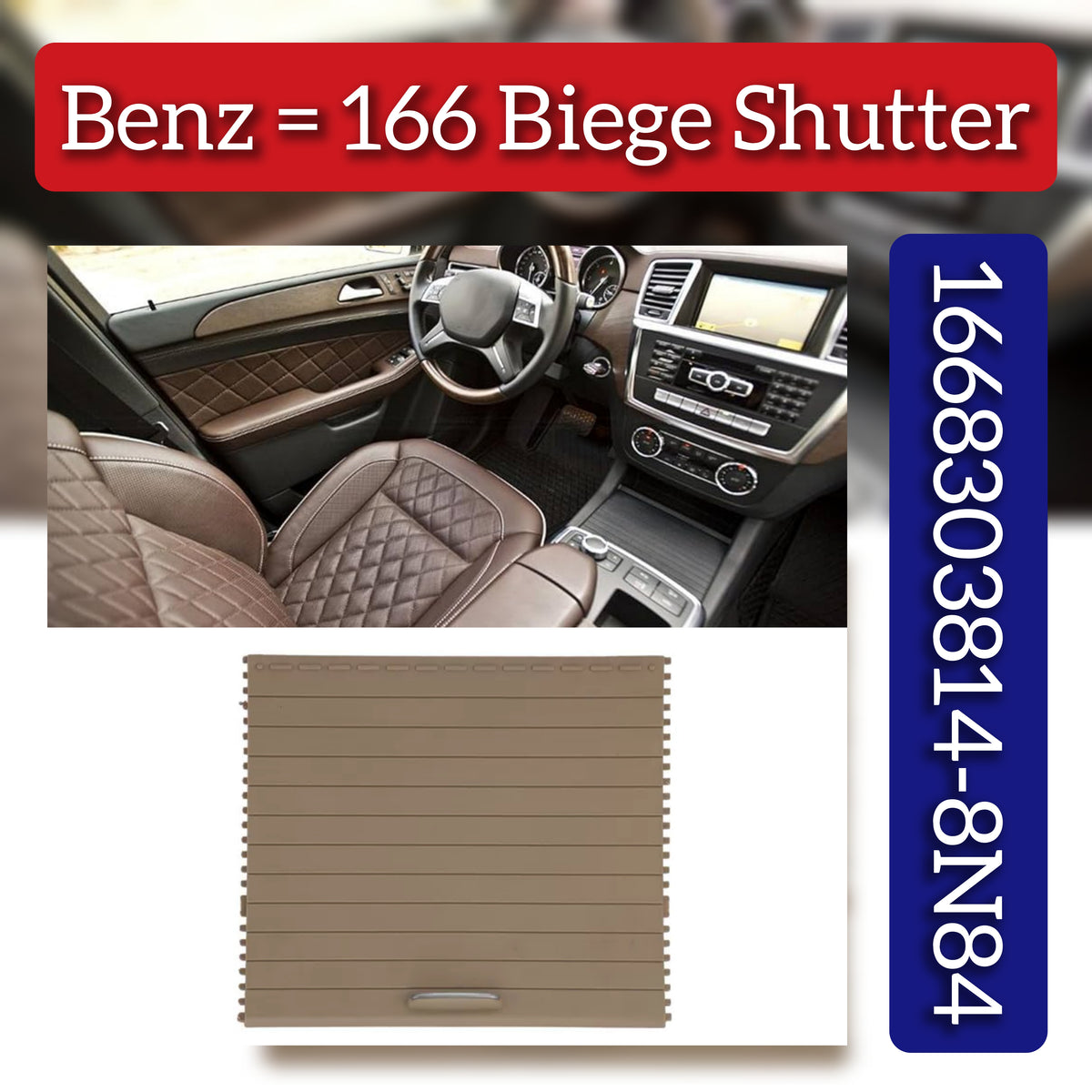 Beige Central Console Drink Water Cup Holder Cover Shutter Roller Trim 1668303814-8N84 Compatible With MERCEDES-BENZ GL-CLASS (X166) & GLE Coupe (C292) & GLS (X166)