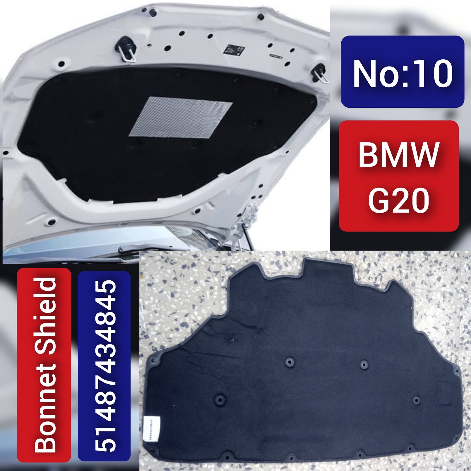 Hood Insulation Pad  51487434845 Compatible with BMW 3 Series G20 Tag No.10